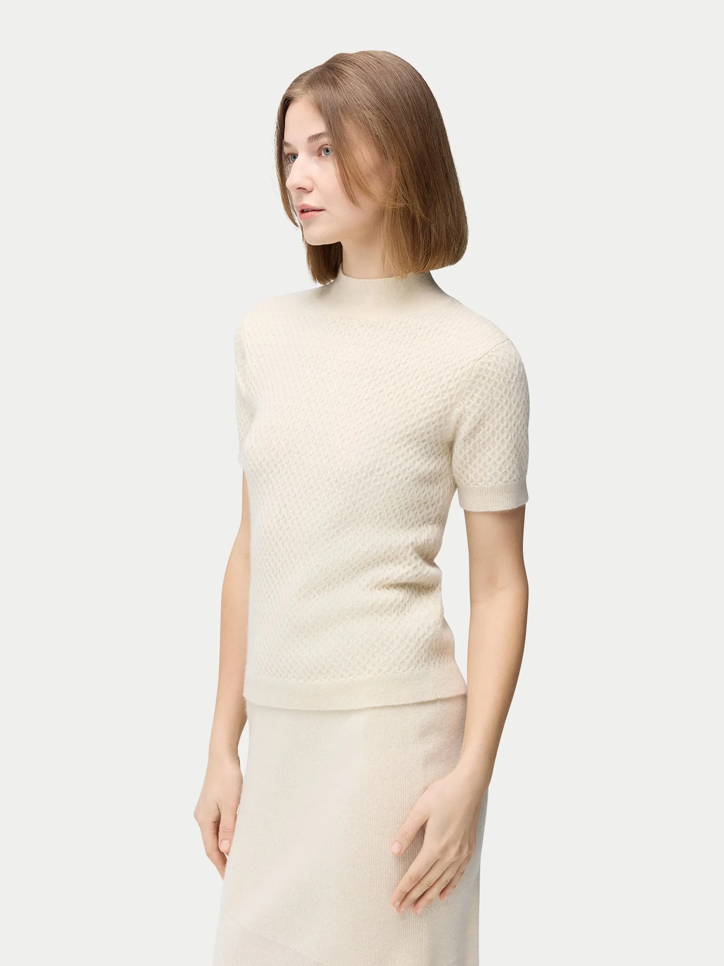 Organic Colour Short-Sleeve Textured Cashmere Top