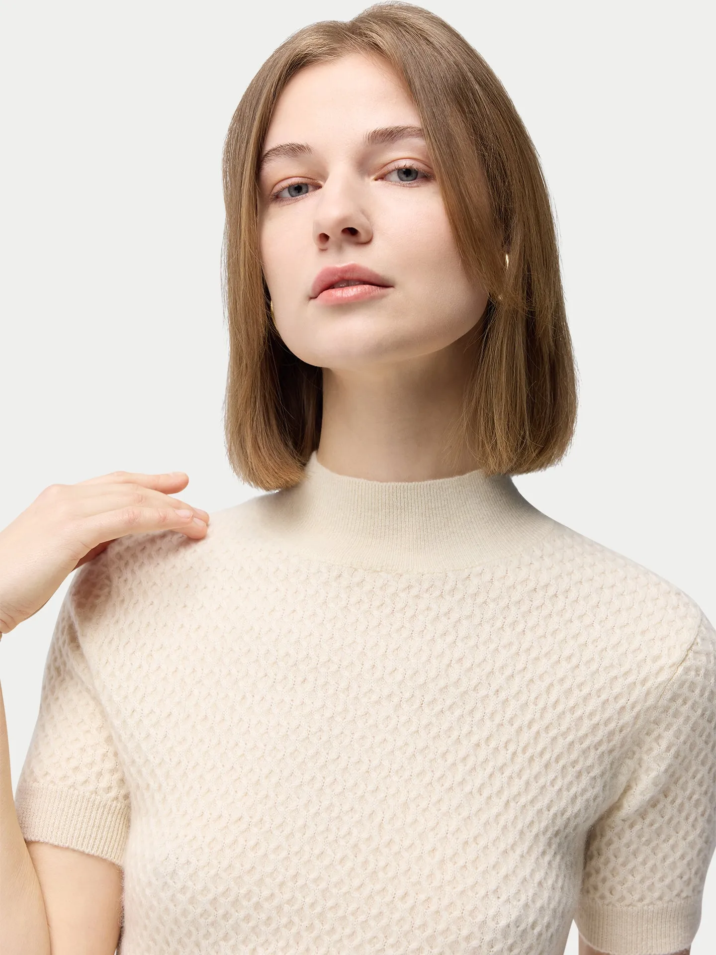 Organic Colour Short-Sleeve Textured Cashmere Top