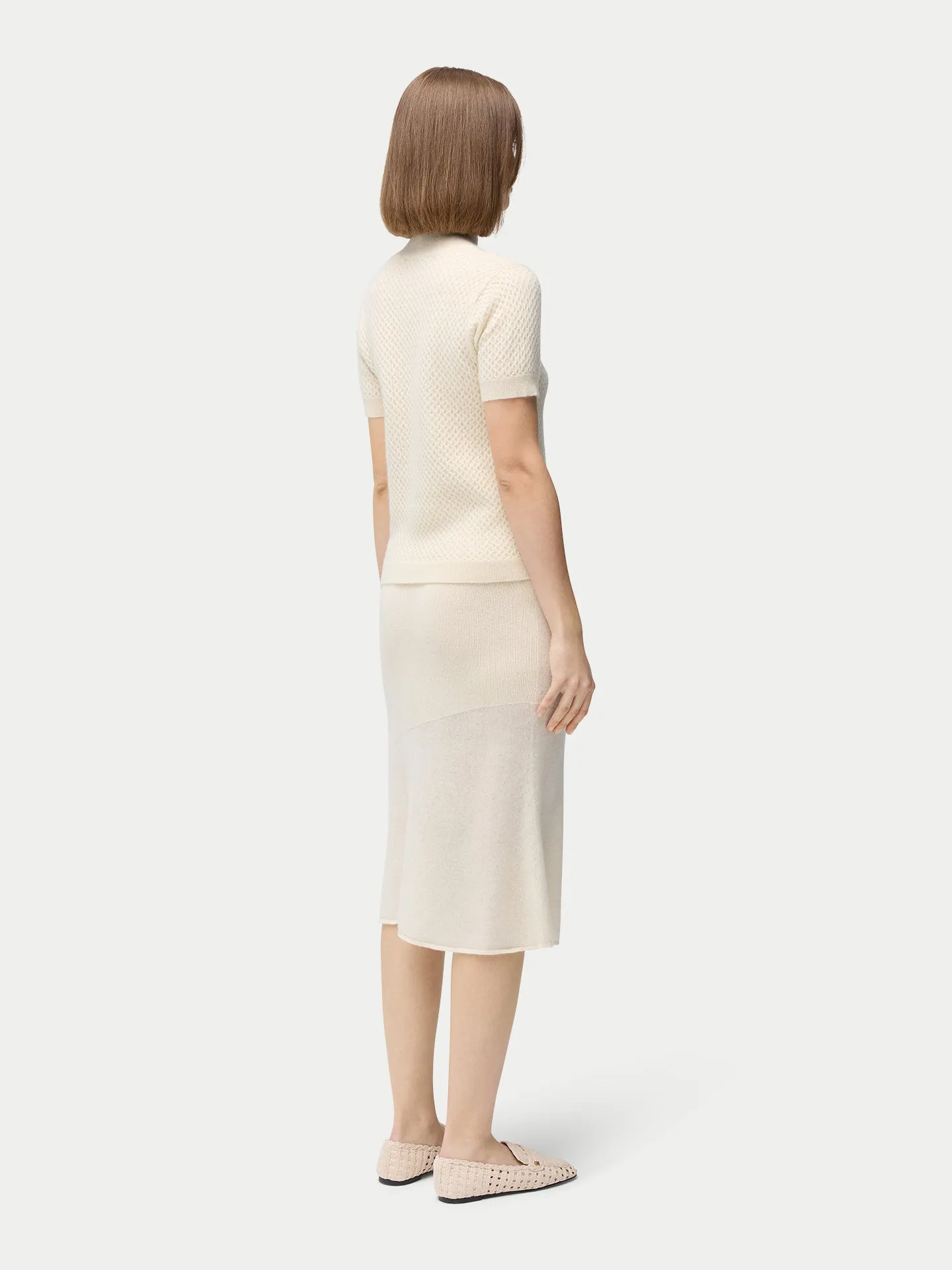 Organic Colour Short-Sleeve Textured Cashmere Top