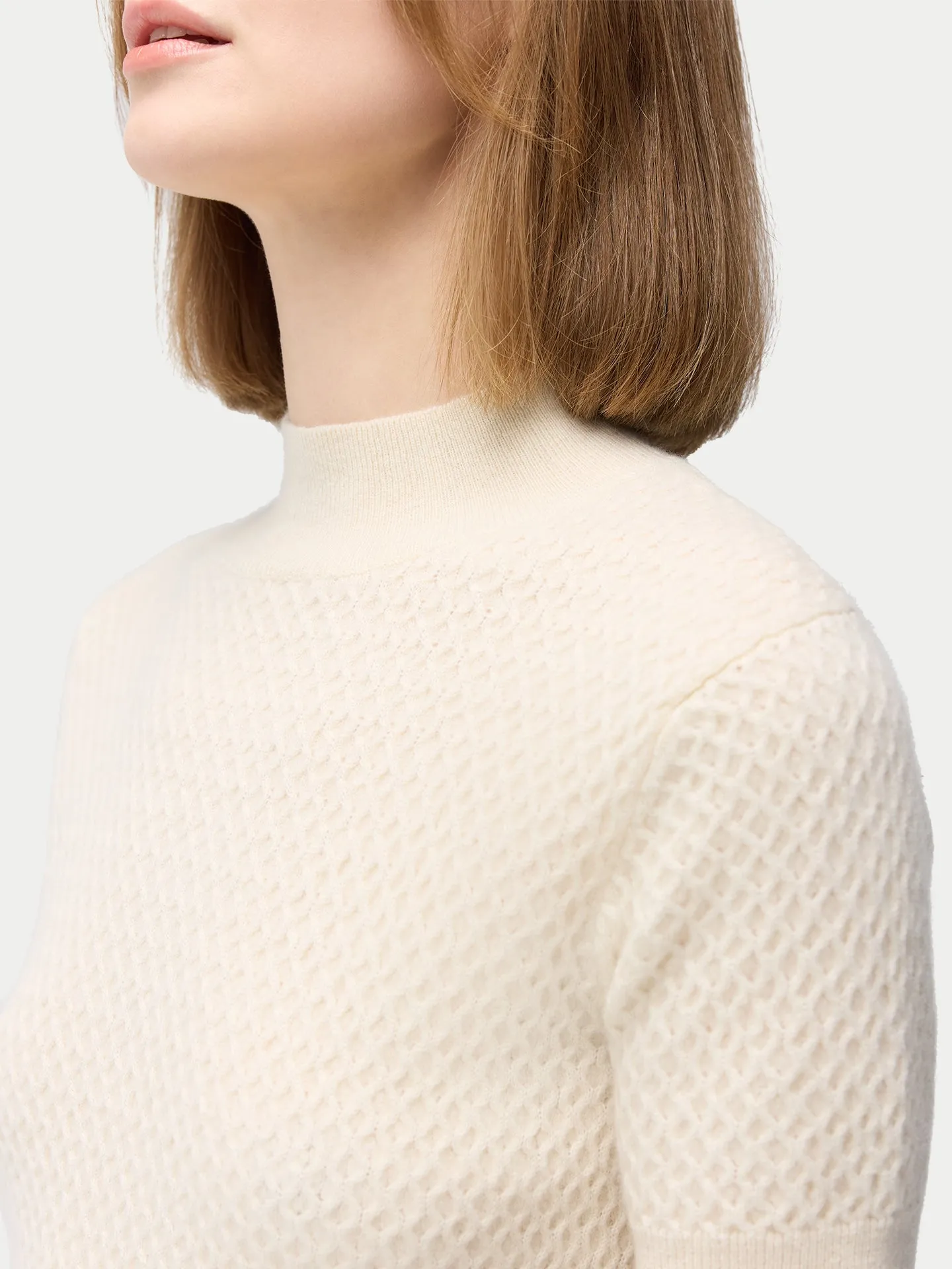 Organic Colour Short-Sleeve Textured Cashmere Top