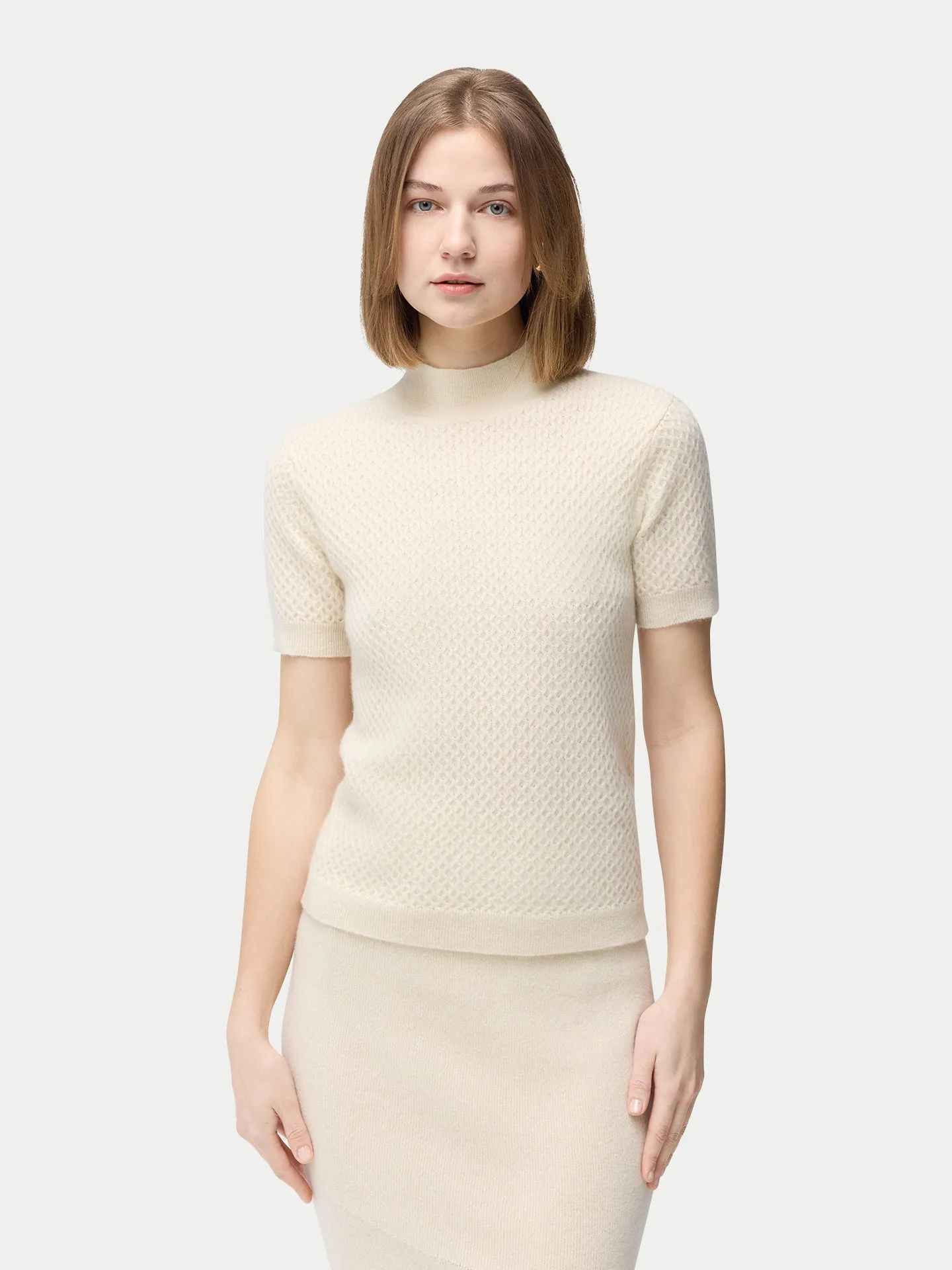 Organic Colour Short-Sleeve Textured Cashmere Top