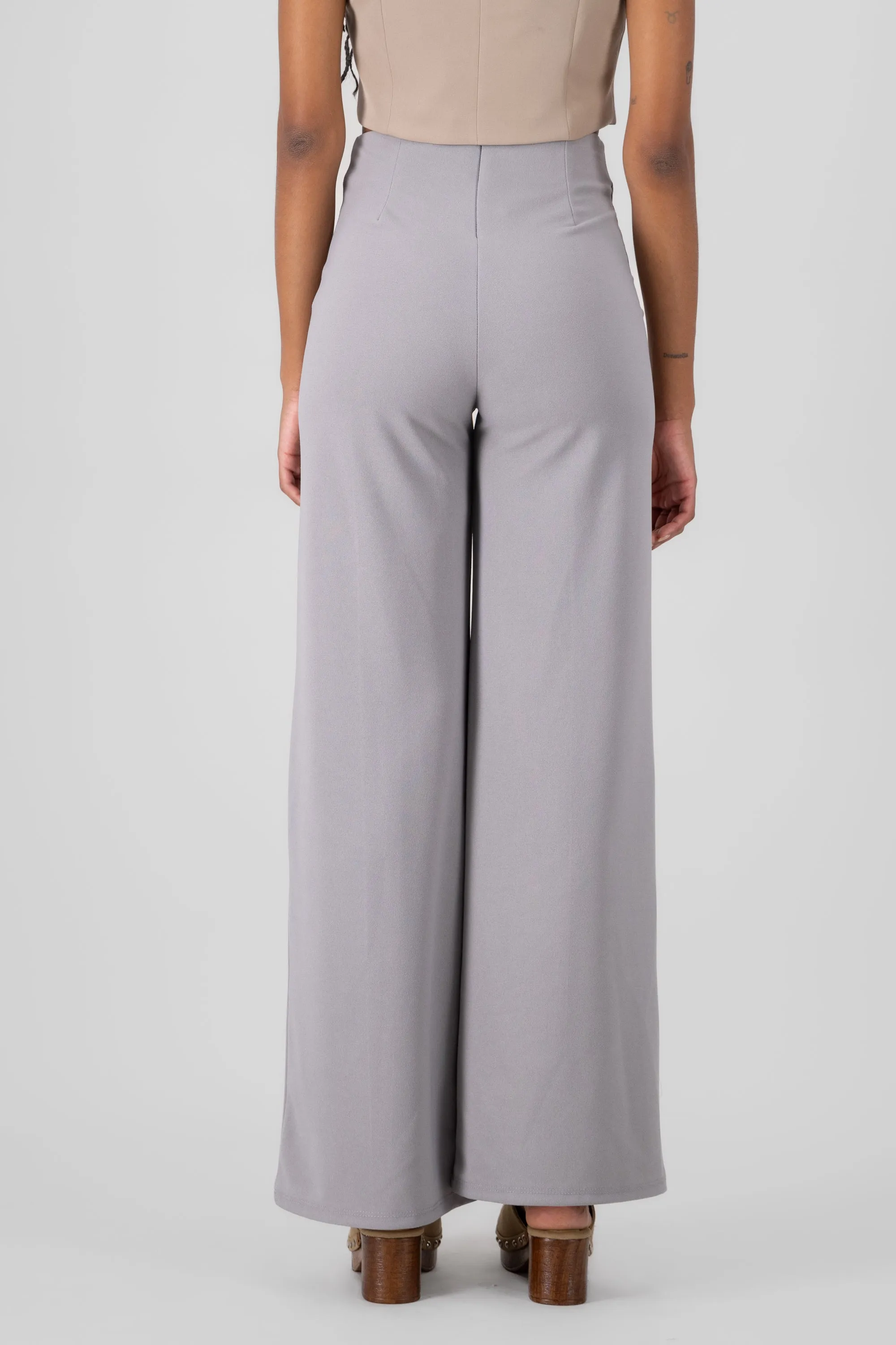 Pantalón Wide Leg Cintura Alta Costuras