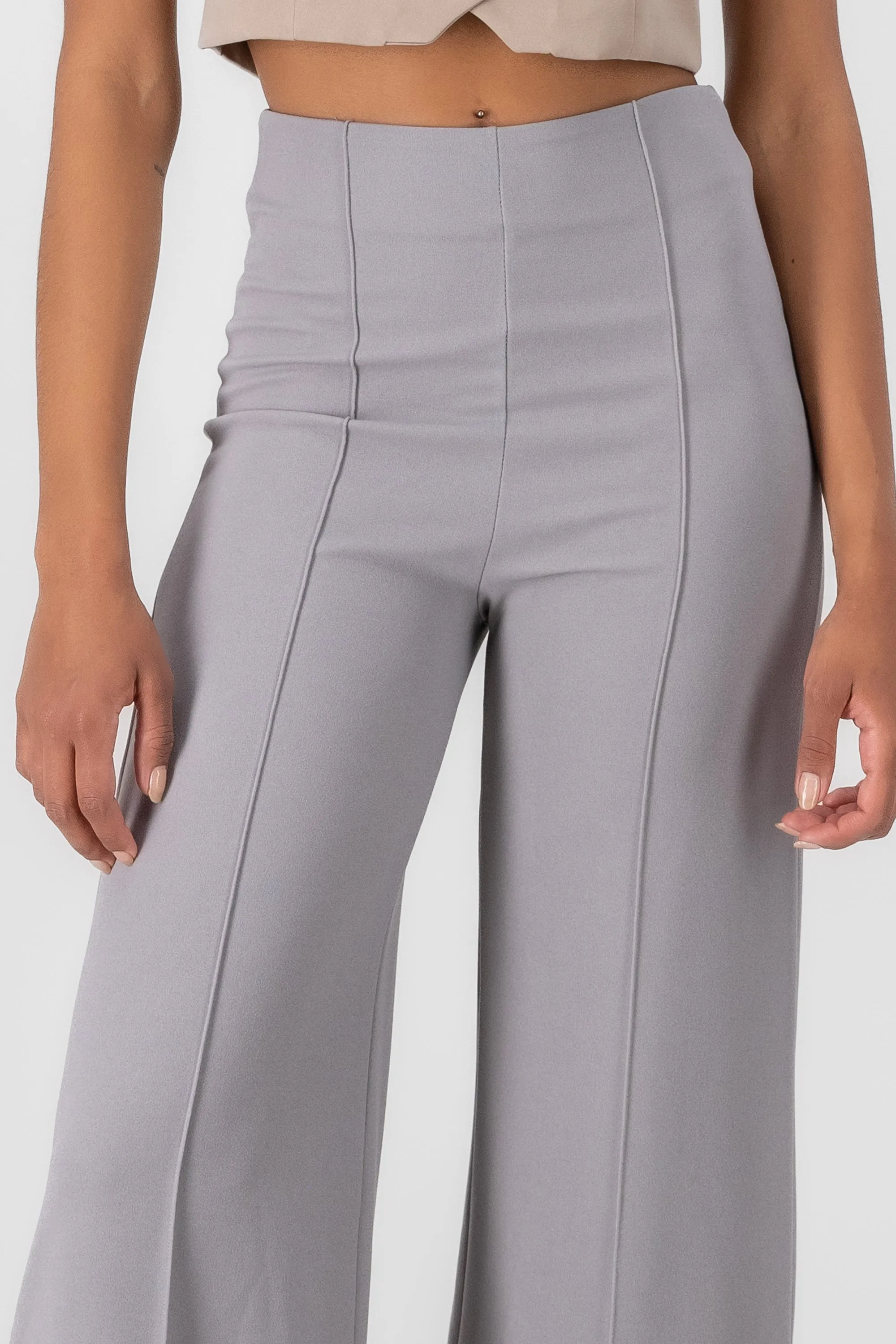 Pantalón Wide Leg Cintura Alta Costuras