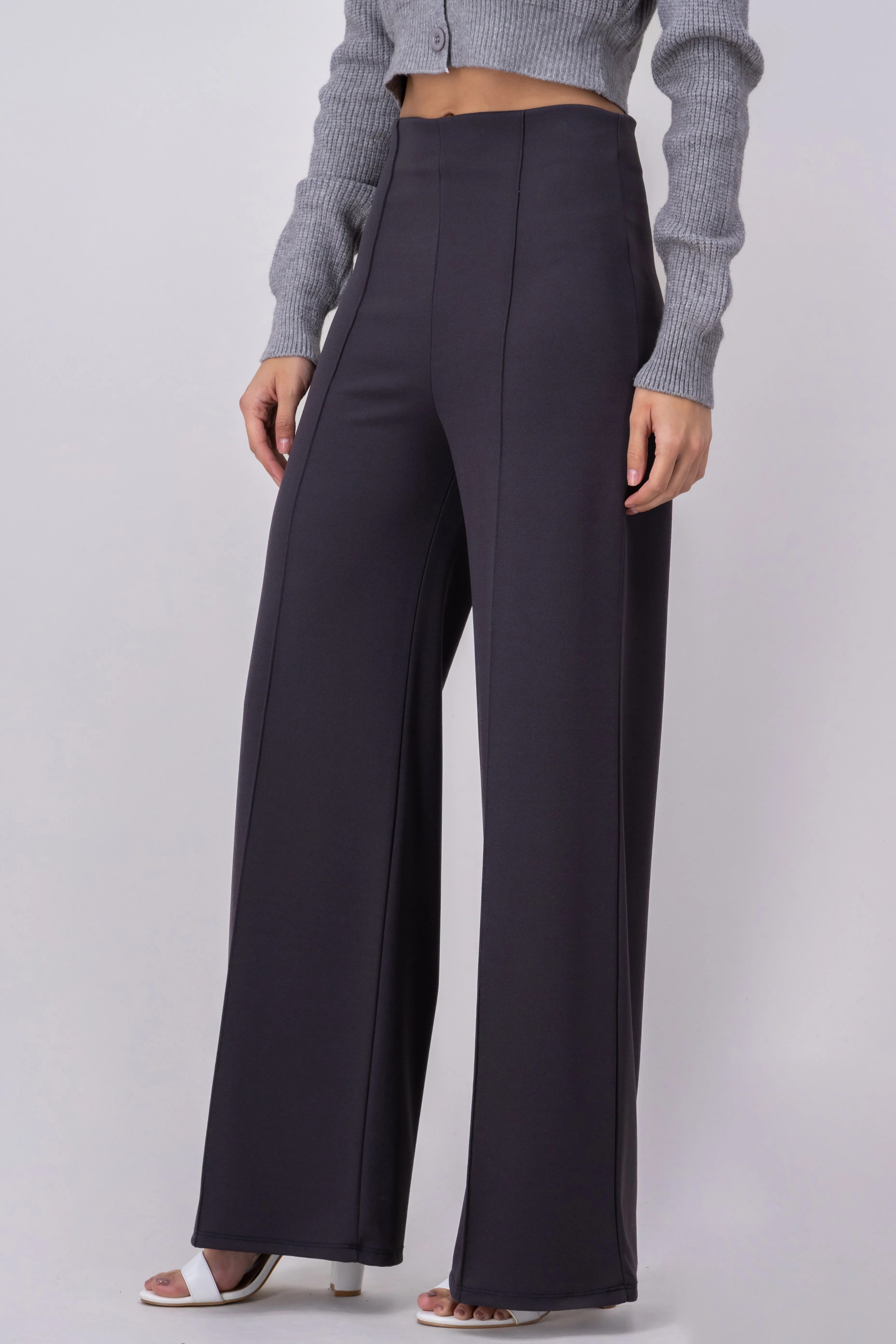 Pantalón Wide Leg Cintura Alta Costuras