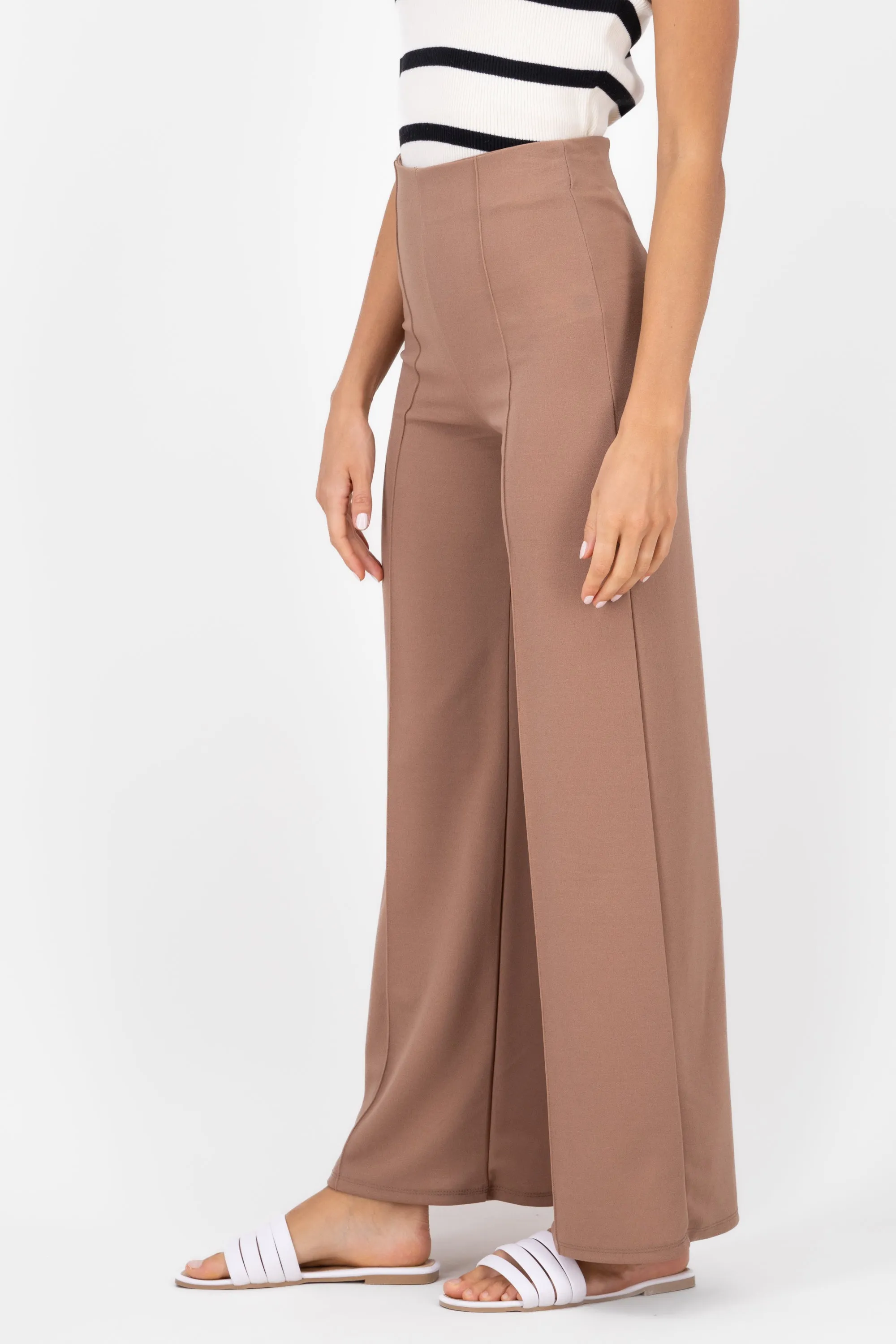 Pantalón Wide Leg Cintura Alta Costuras