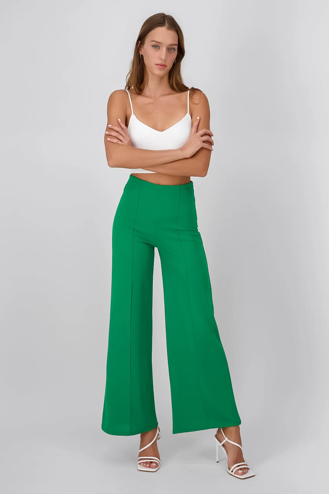 Pantalón Wide Leg Cintura Alta Costuras