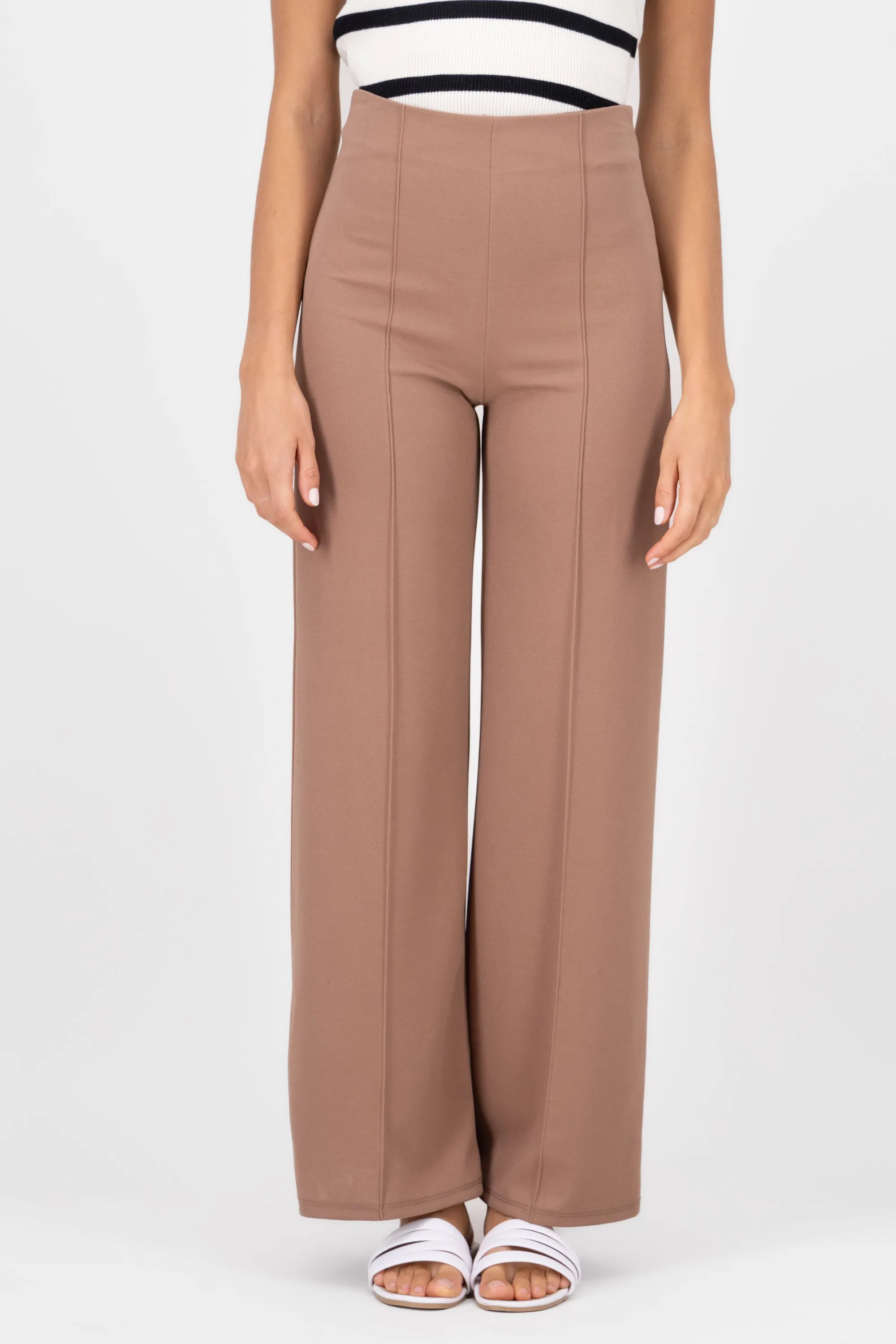 Pantalón Wide Leg Cintura Alta Costuras