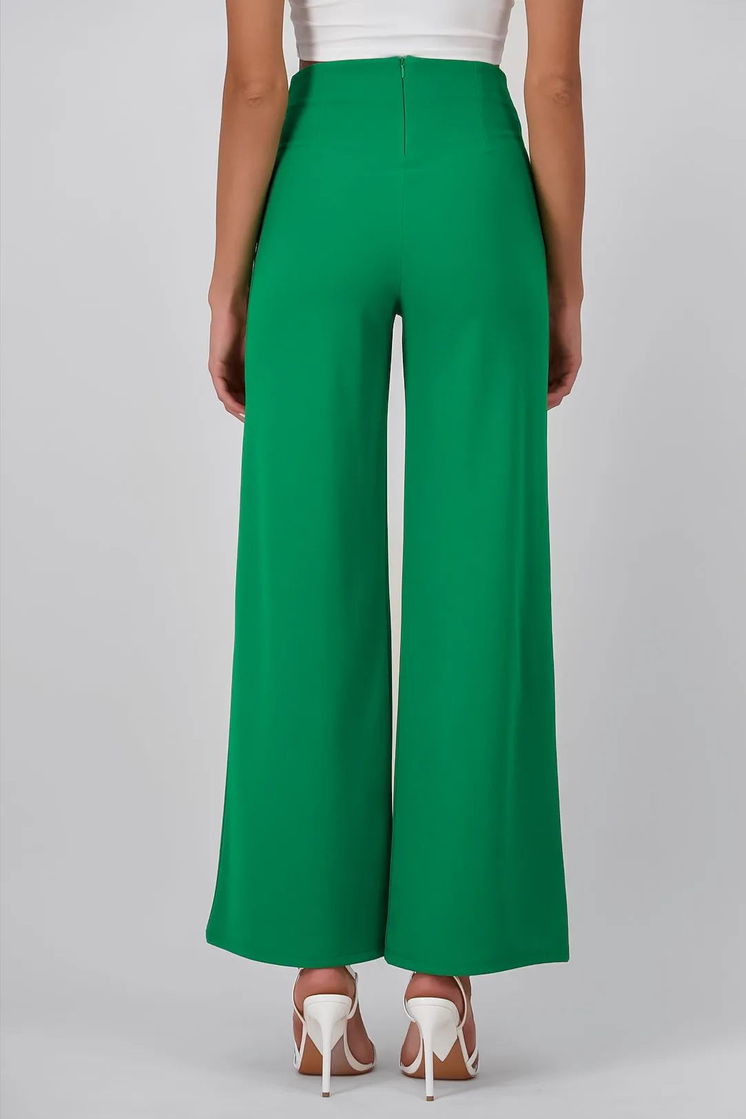 Pantalón Wide Leg Cintura Alta Costuras
