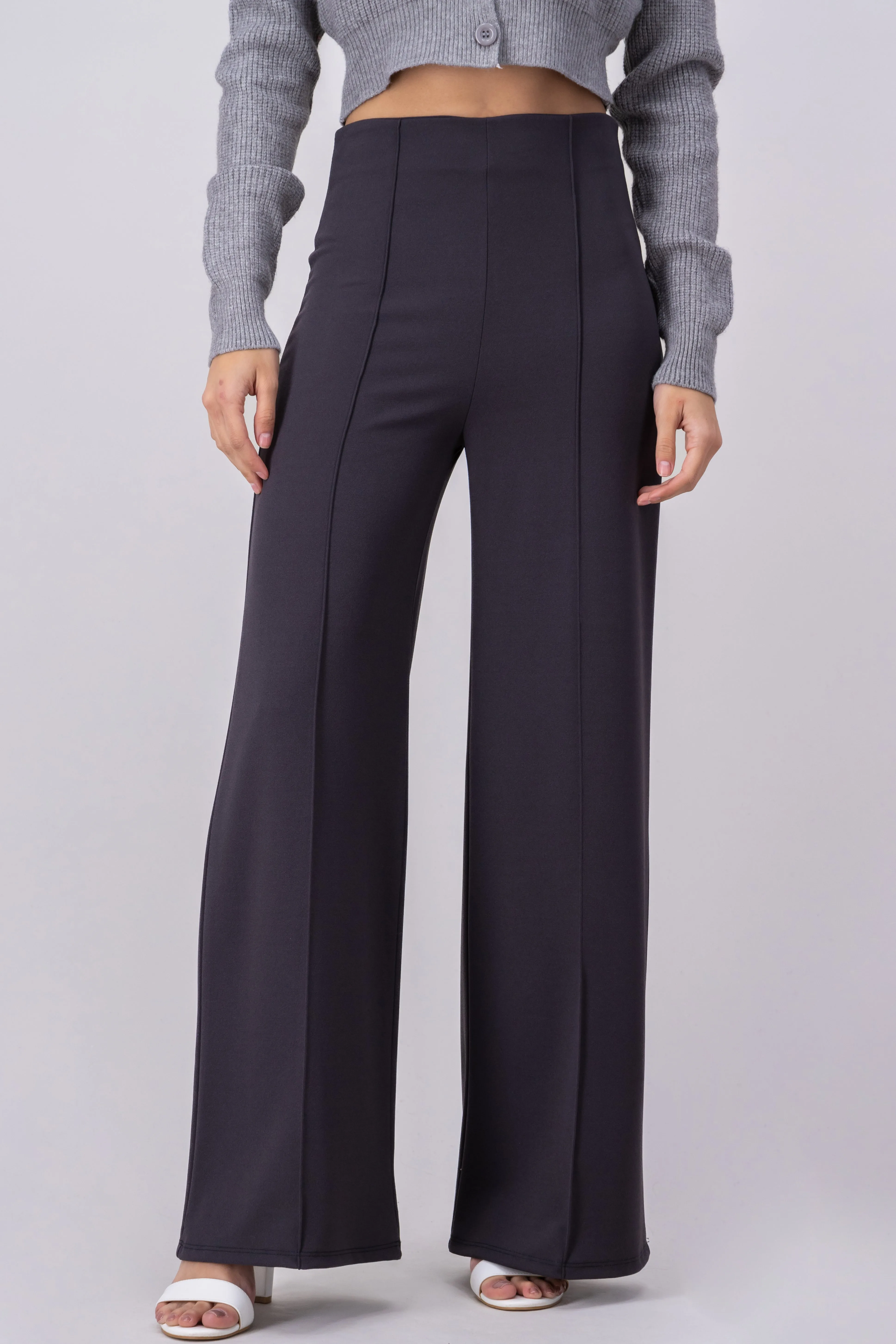 Pantalón Wide Leg Cintura Alta Costuras