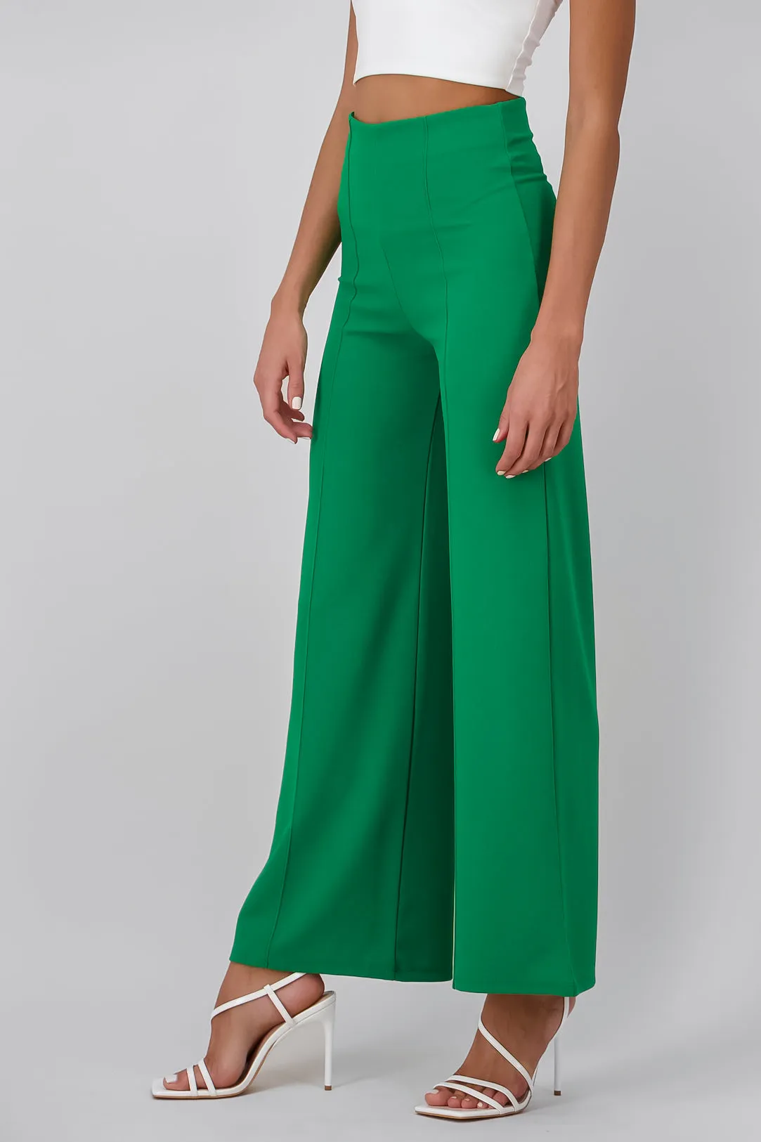 Pantalón Wide Leg Cintura Alta Costuras