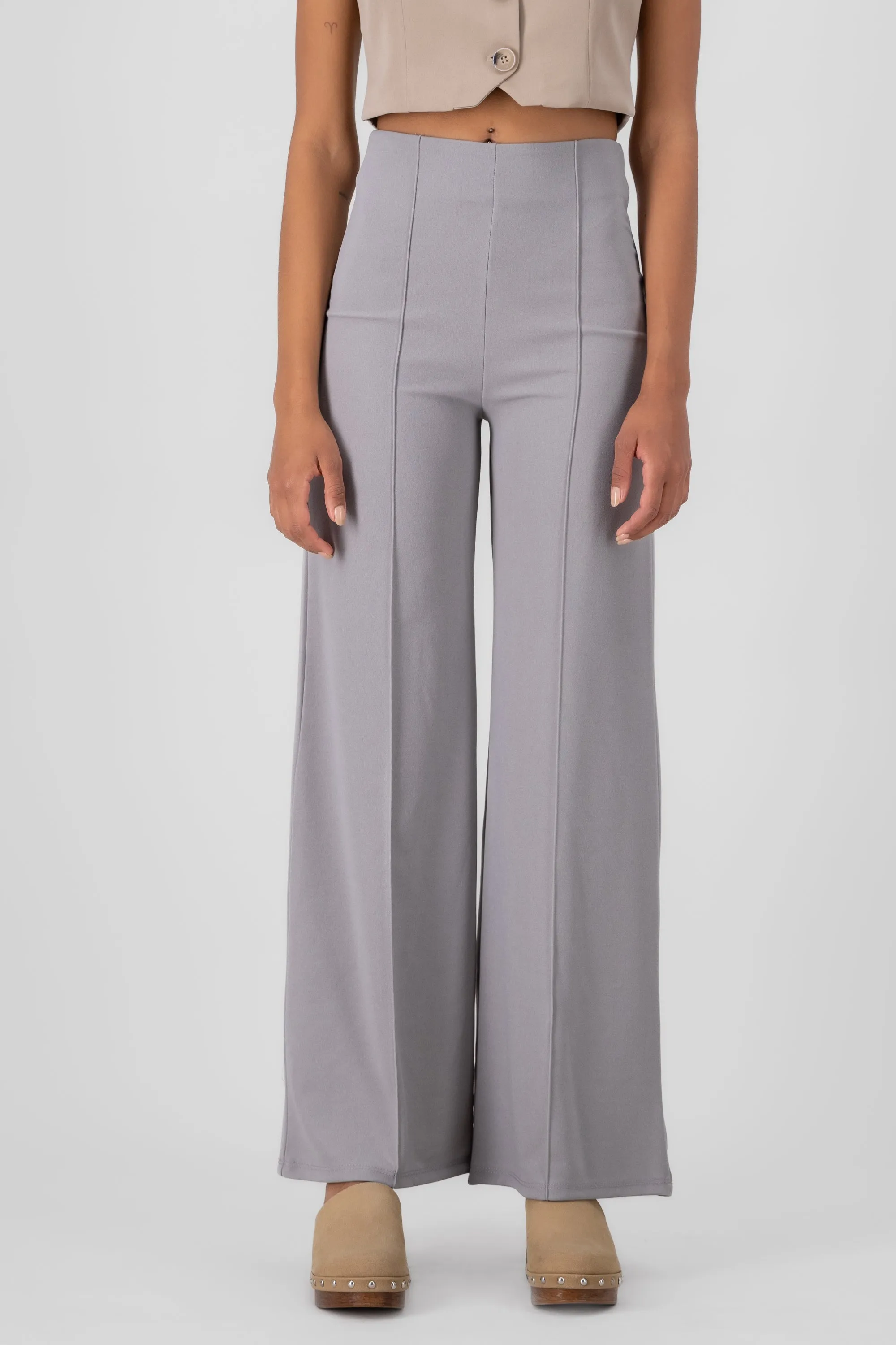Pantalón Wide Leg Cintura Alta Costuras