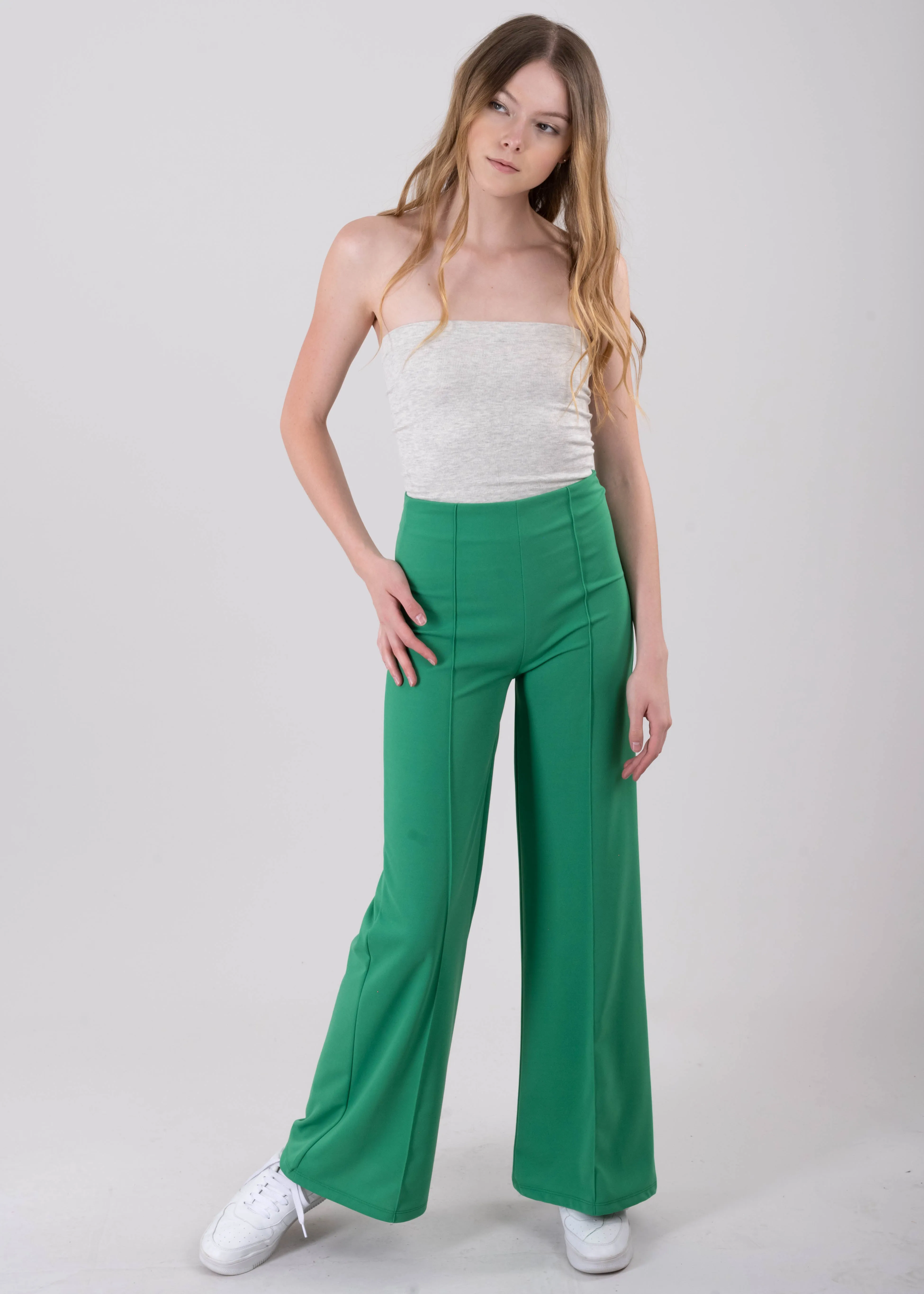 Pantalón Wide Leg Cintura Alta Costuras