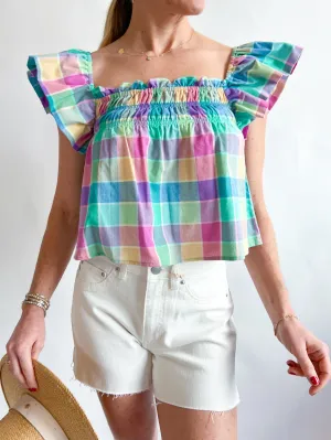 Pastel Gingham Babydoll Top