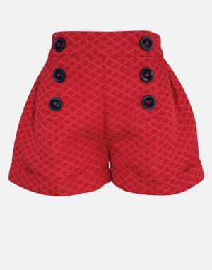 Penelope: Red jacquard shorts