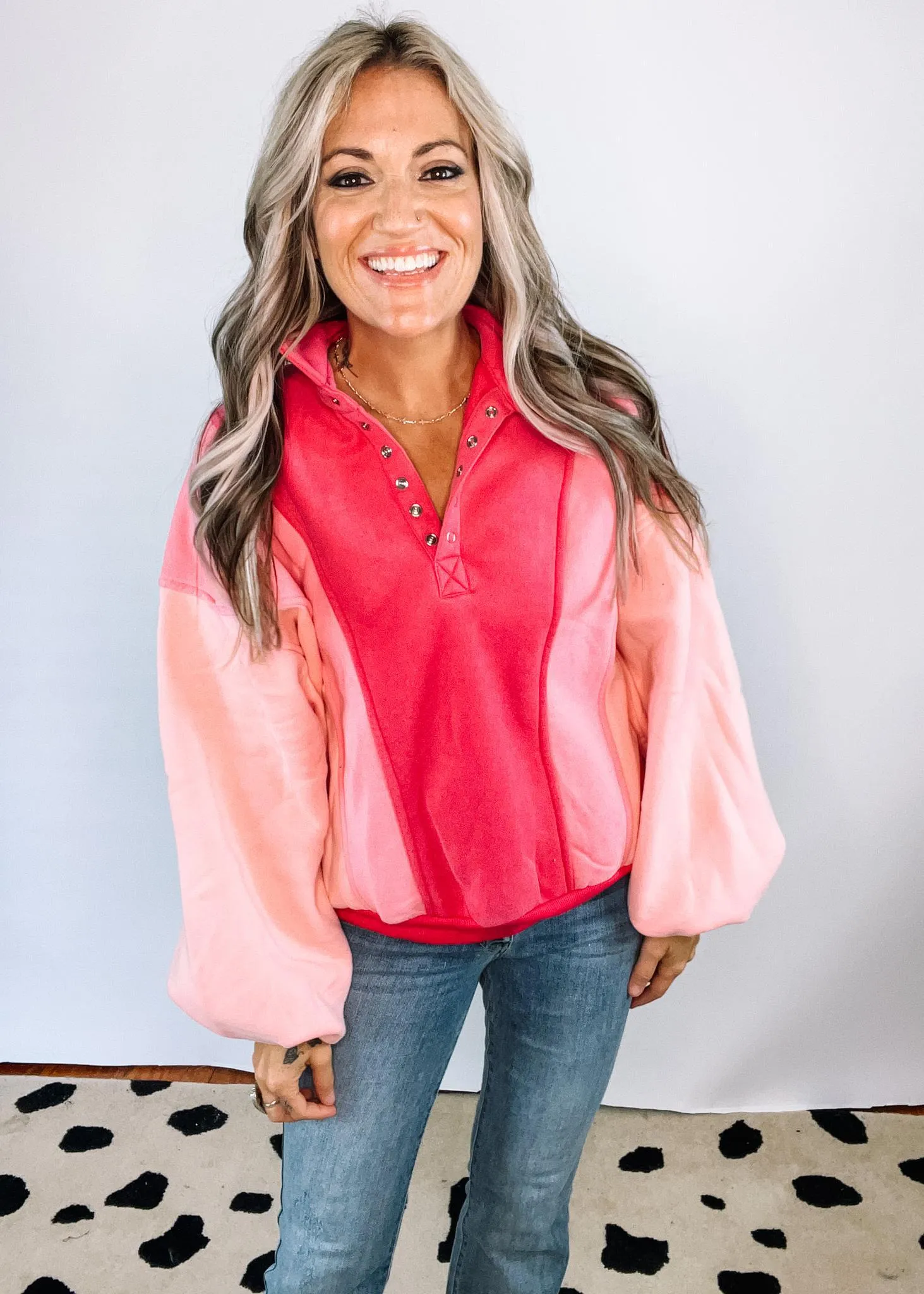 Pink Multi Color Block Pullover