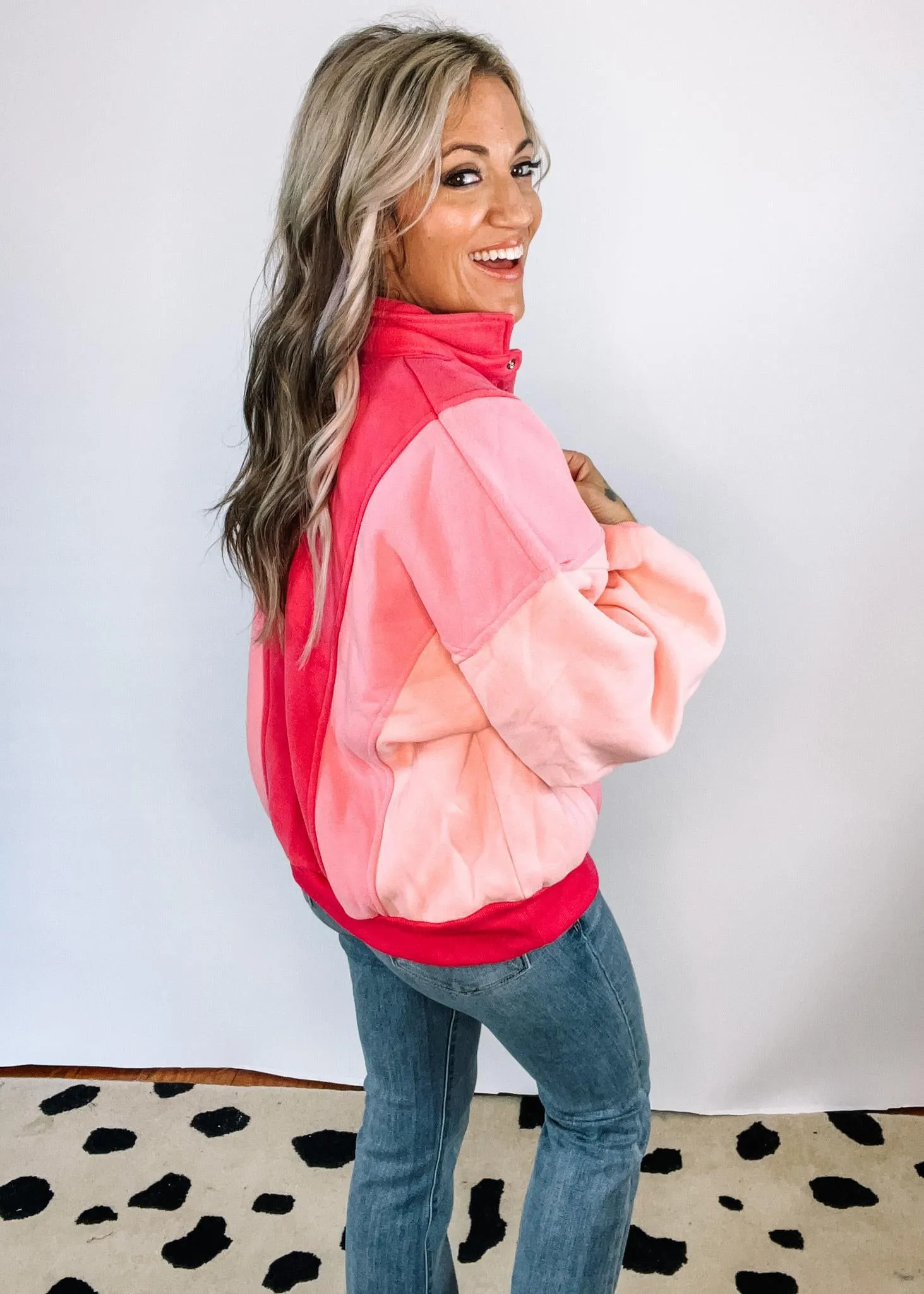 Pink Multi Color Block Pullover