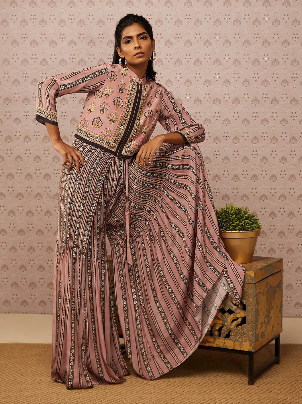 Pink Sarouk Printed Jumpsuit With Jacket