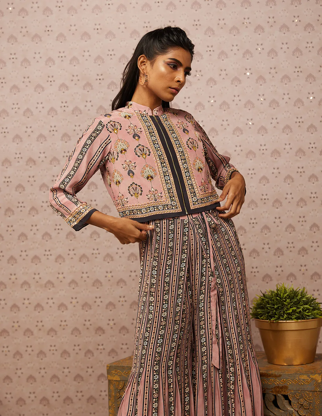 Pink Sarouk Printed Jumpsuit With Jacket