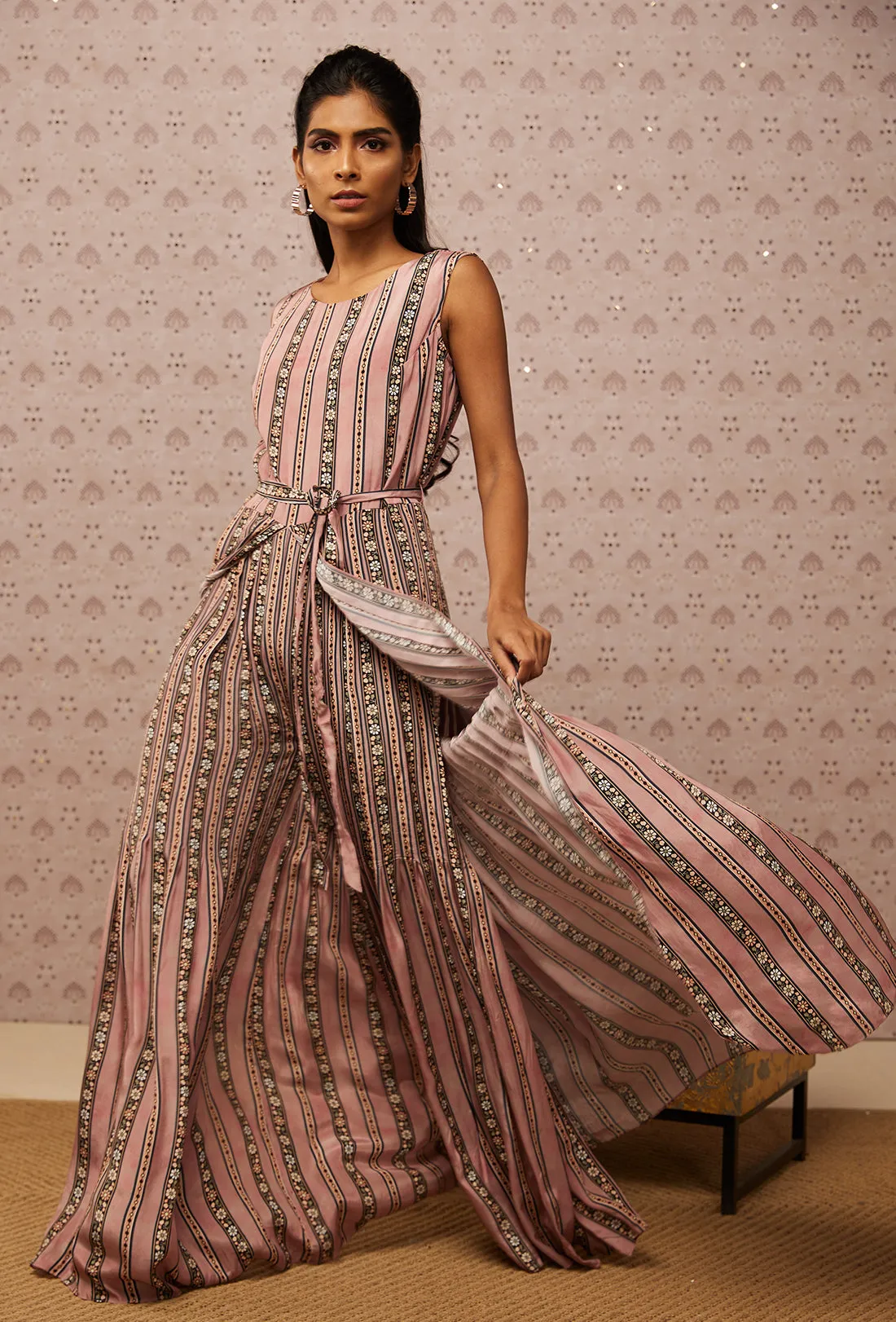 Pink Sarouk Printed Jumpsuit With Jacket
