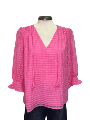 Pink Shirred Shoulder 3/4 Sleeve Top