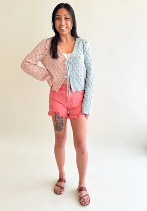 Pink Stretch Destroyed Shorts