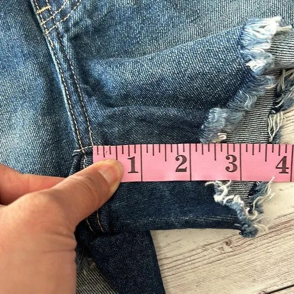 Pinkblush Dark Wash Heavily Distressed Raw Hem Full Panel Maternity Jean Shorts