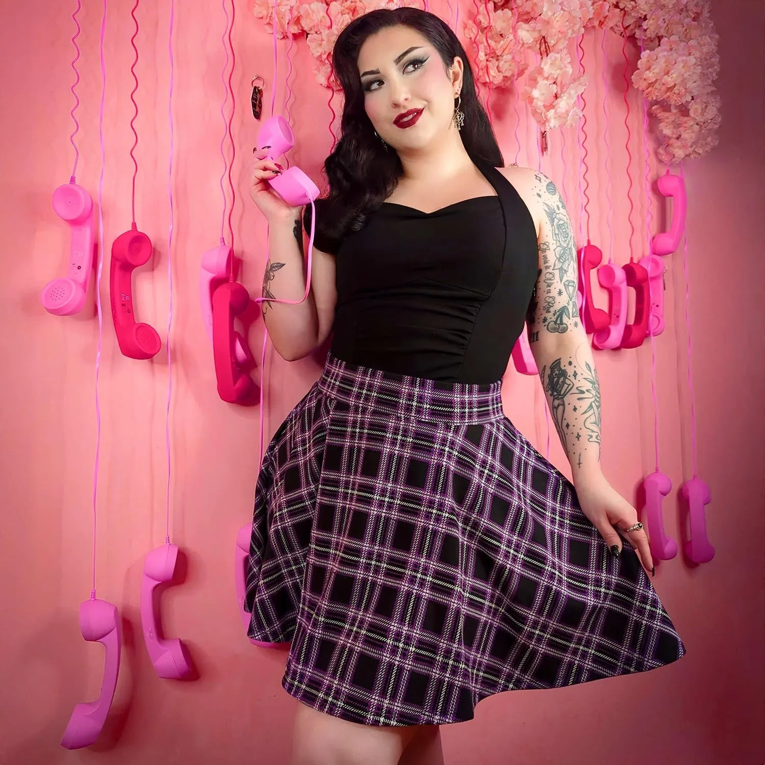 Plaid Mini-Flare Skirt - Moorland (V2)