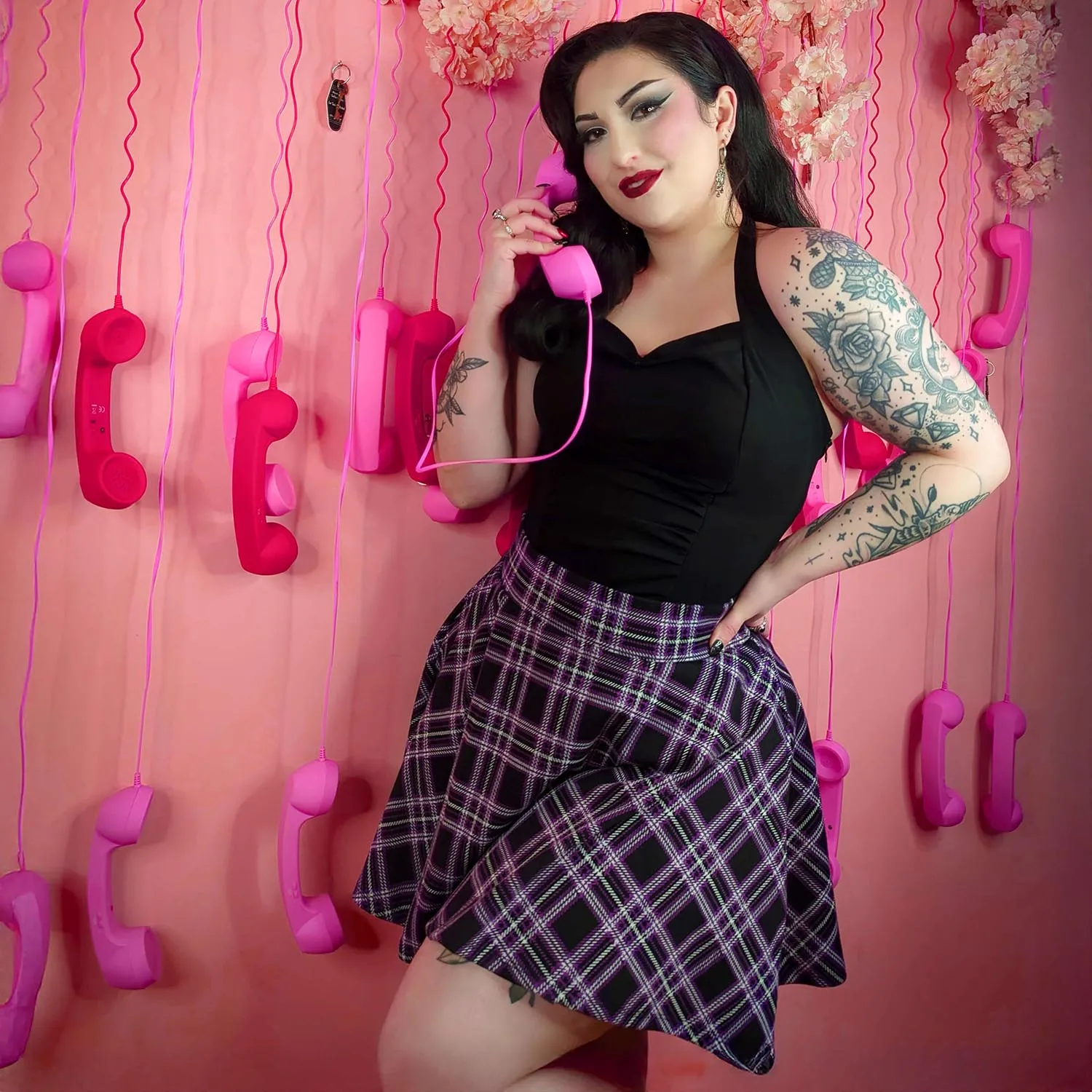 Plaid Mini-Flare Skirt - Moorland (V2)