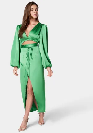 Plunge Neck Tie Front Cutout Dress