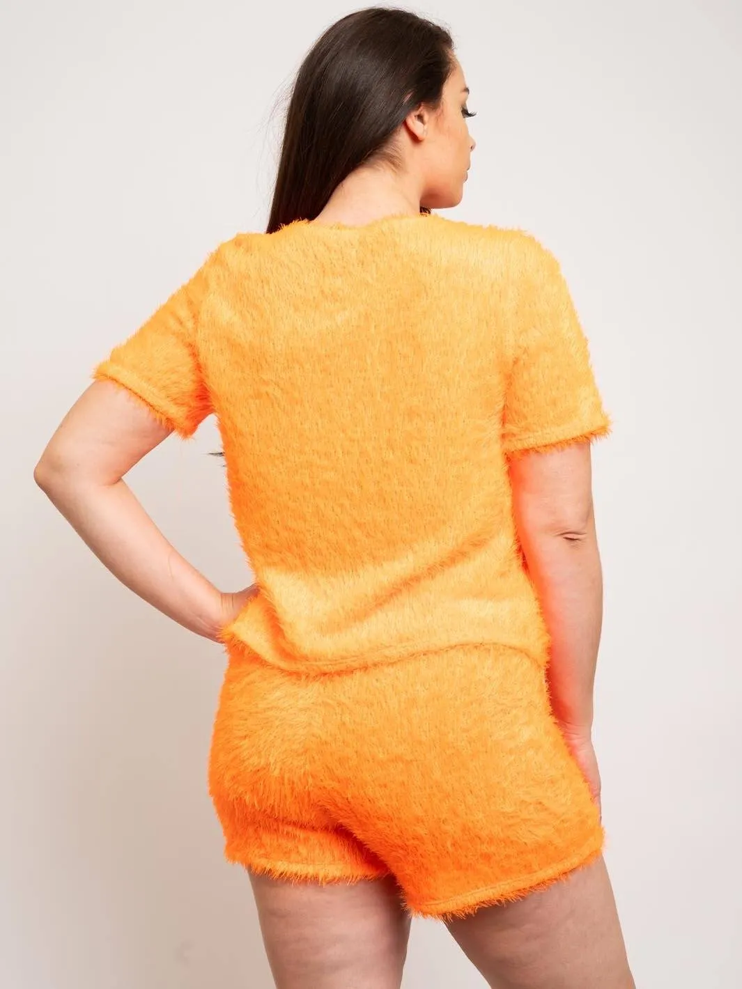 PLUS SIZE NEON ORANGE FUZZY SET