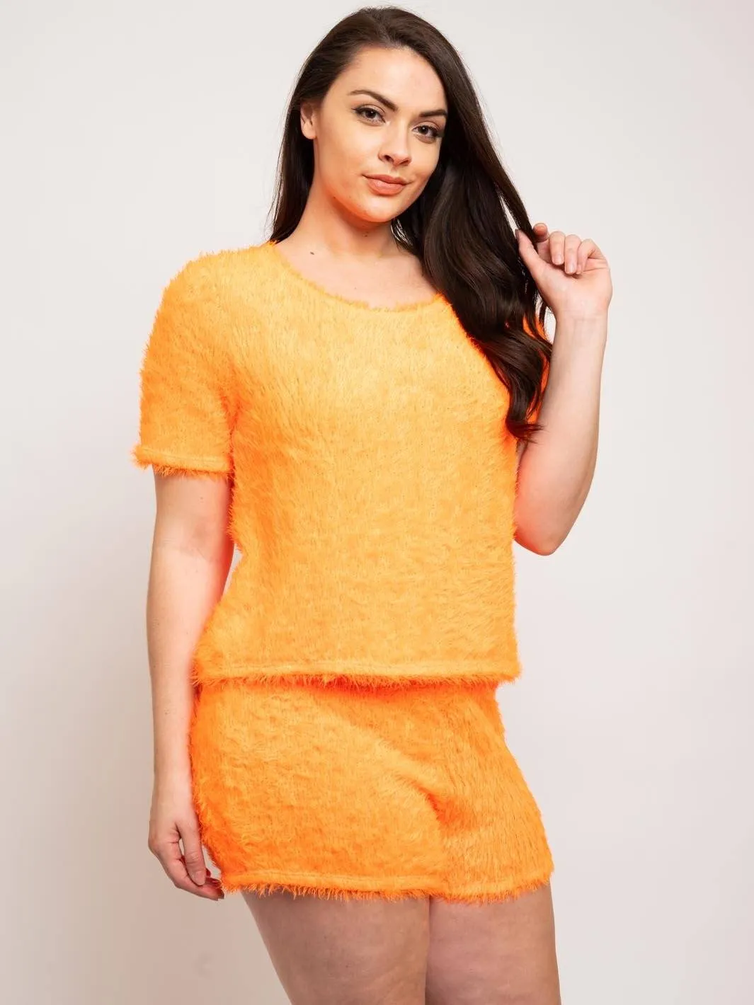 PLUS SIZE NEON ORANGE FUZZY SET