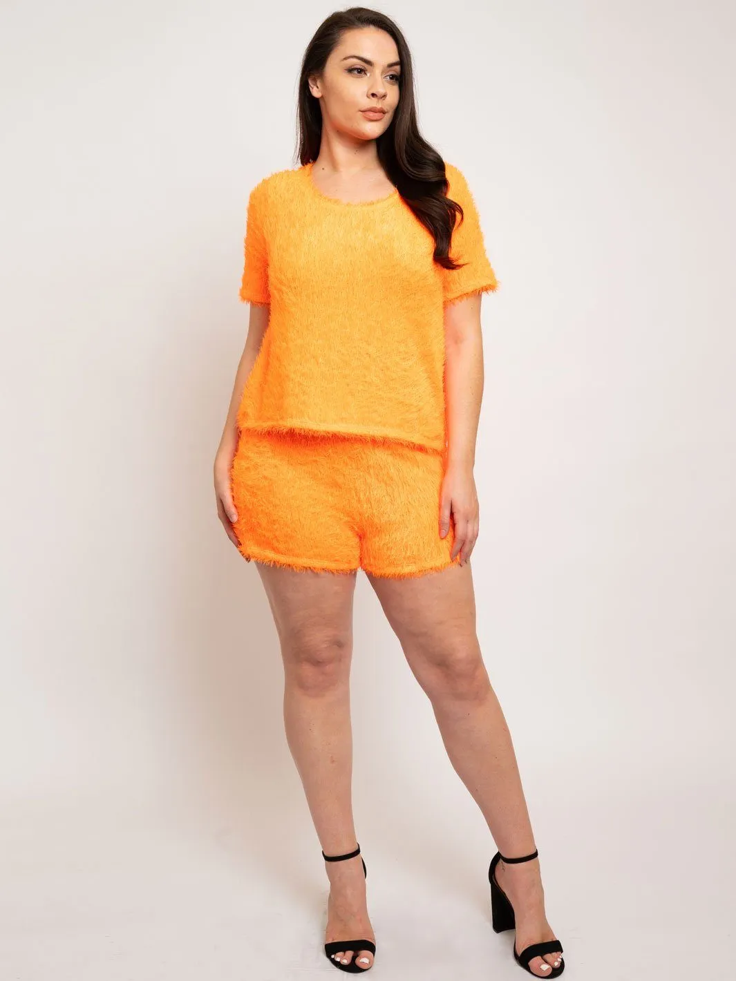 PLUS SIZE NEON ORANGE FUZZY SET