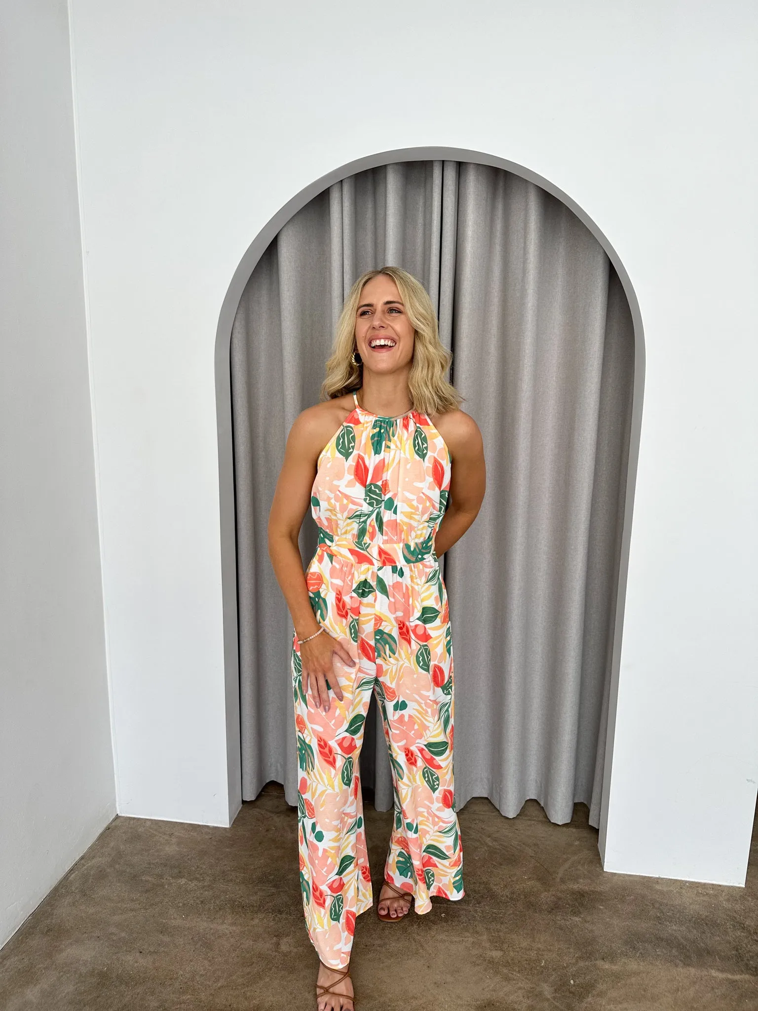 Quinn Jumpsuit- Yellow/green/peach