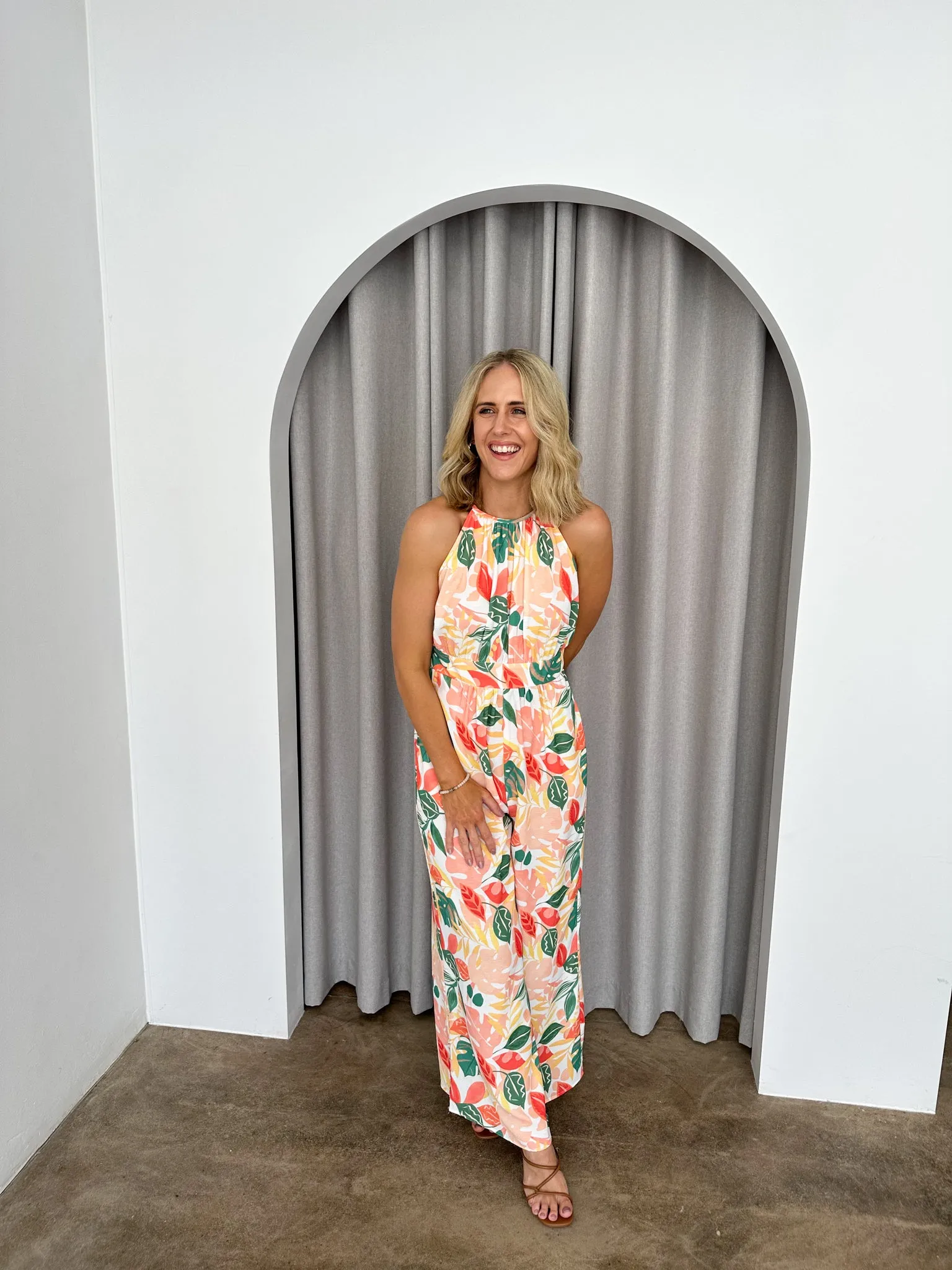 Quinn Jumpsuit- Yellow/green/peach