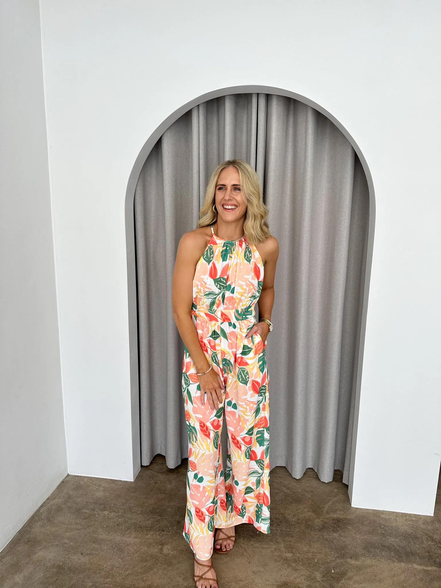 Quinn Jumpsuit- Yellow/green/peach