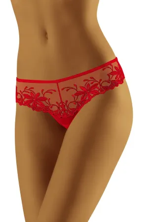 Red Lace T-Back Thong – Bold Lingerie with Sheer Floral Design and V-Front