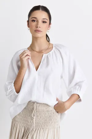 RE:UNION Revolutionary Linen Relaxed Long Sleeve Top - White Linen