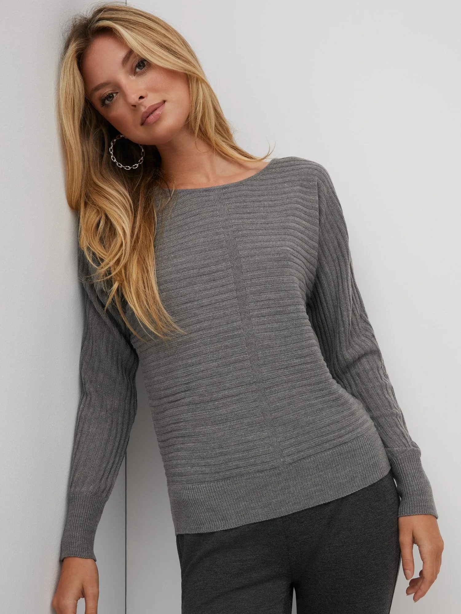Ribbed Wrap-Back Dolman Sweater