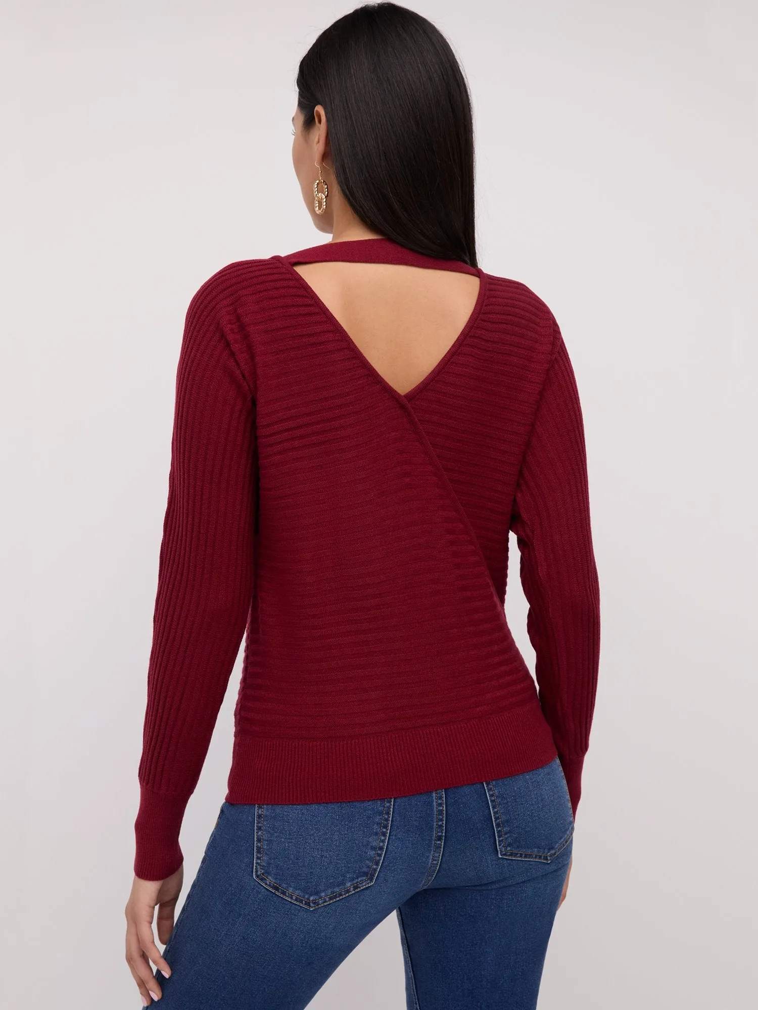 Ribbed Wrap-Back Dolman Sweater