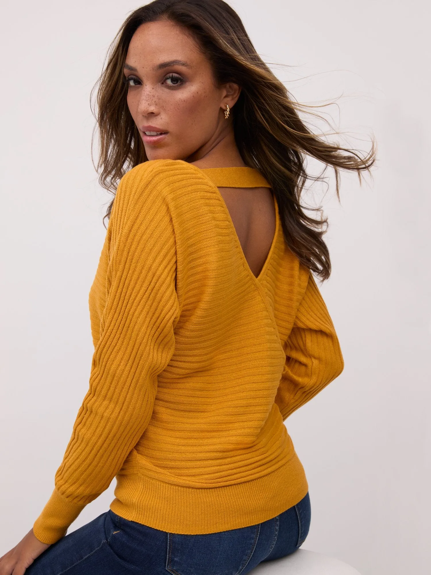 Ribbed Wrap-Back Dolman Sweater