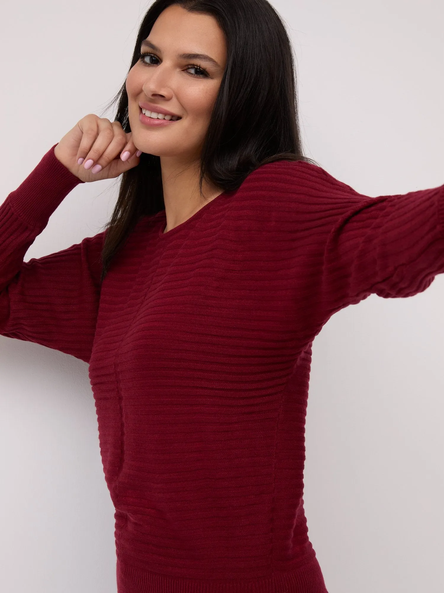 Ribbed Wrap-Back Dolman Sweater