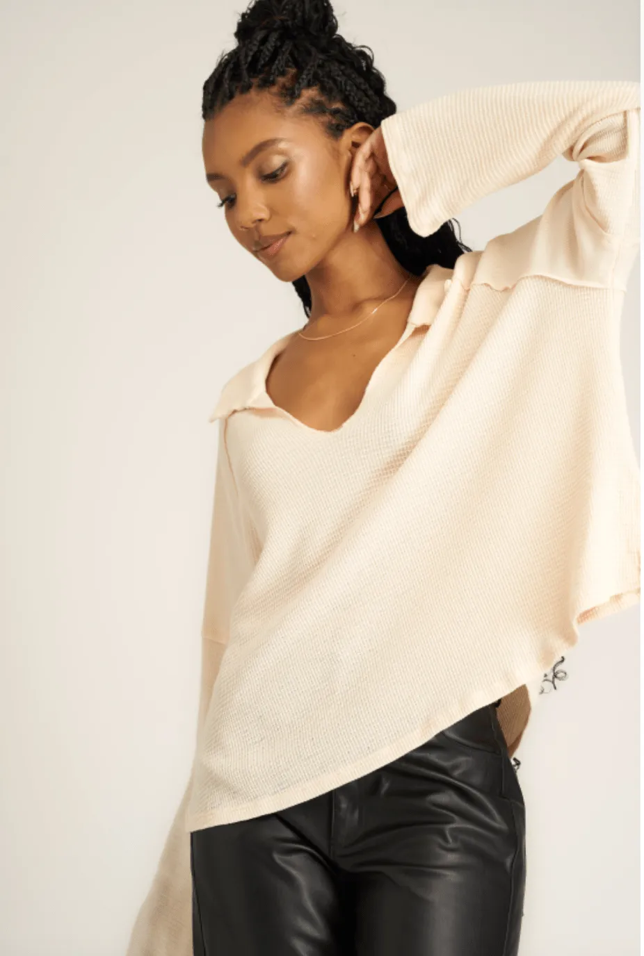 Risa Burnout Thermal Pullover by Project Social T | Mother of Pearl