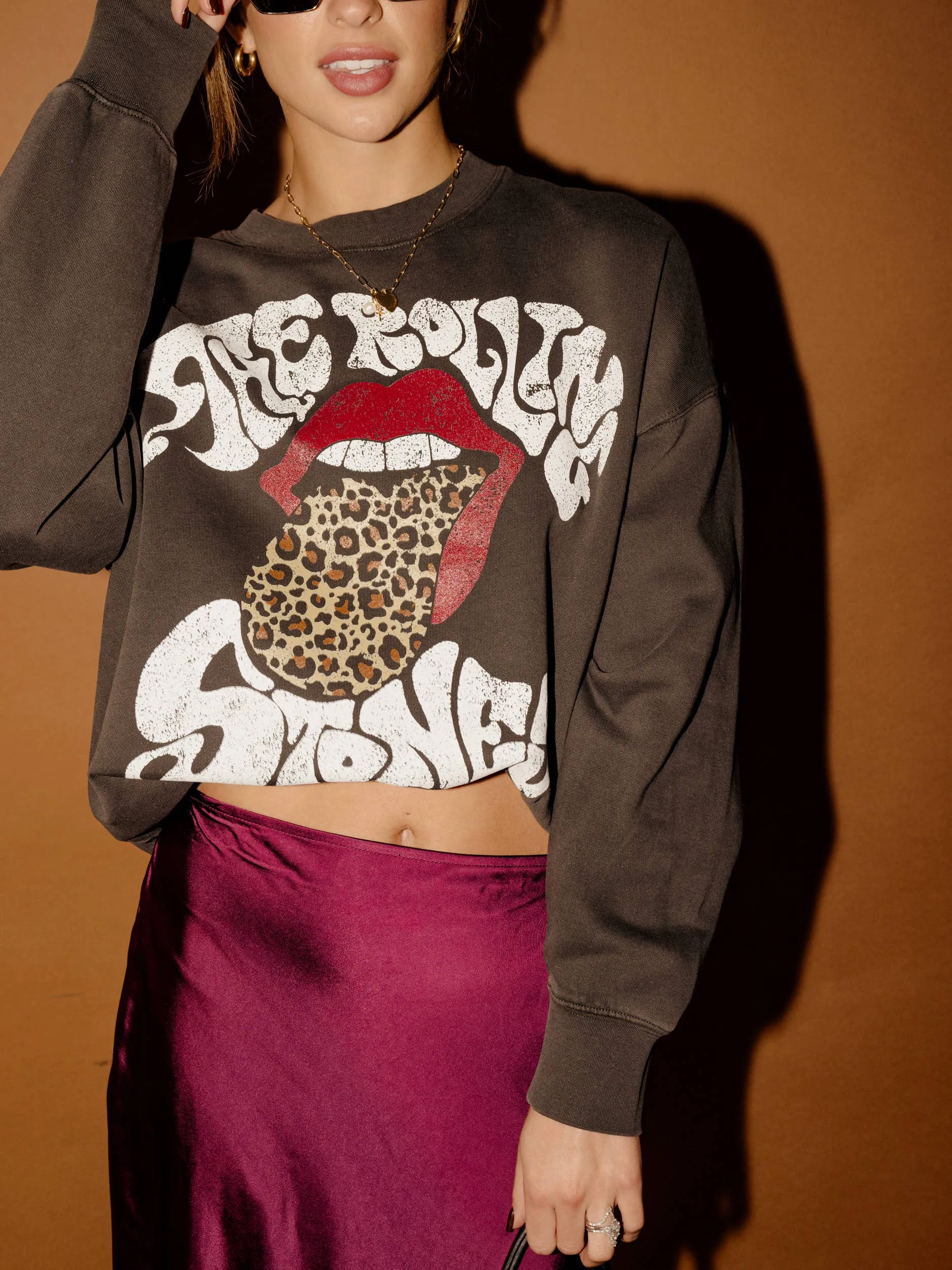 Rolling Stones Leopard Words Smoke Hi-Dive Crew Sweatshirt