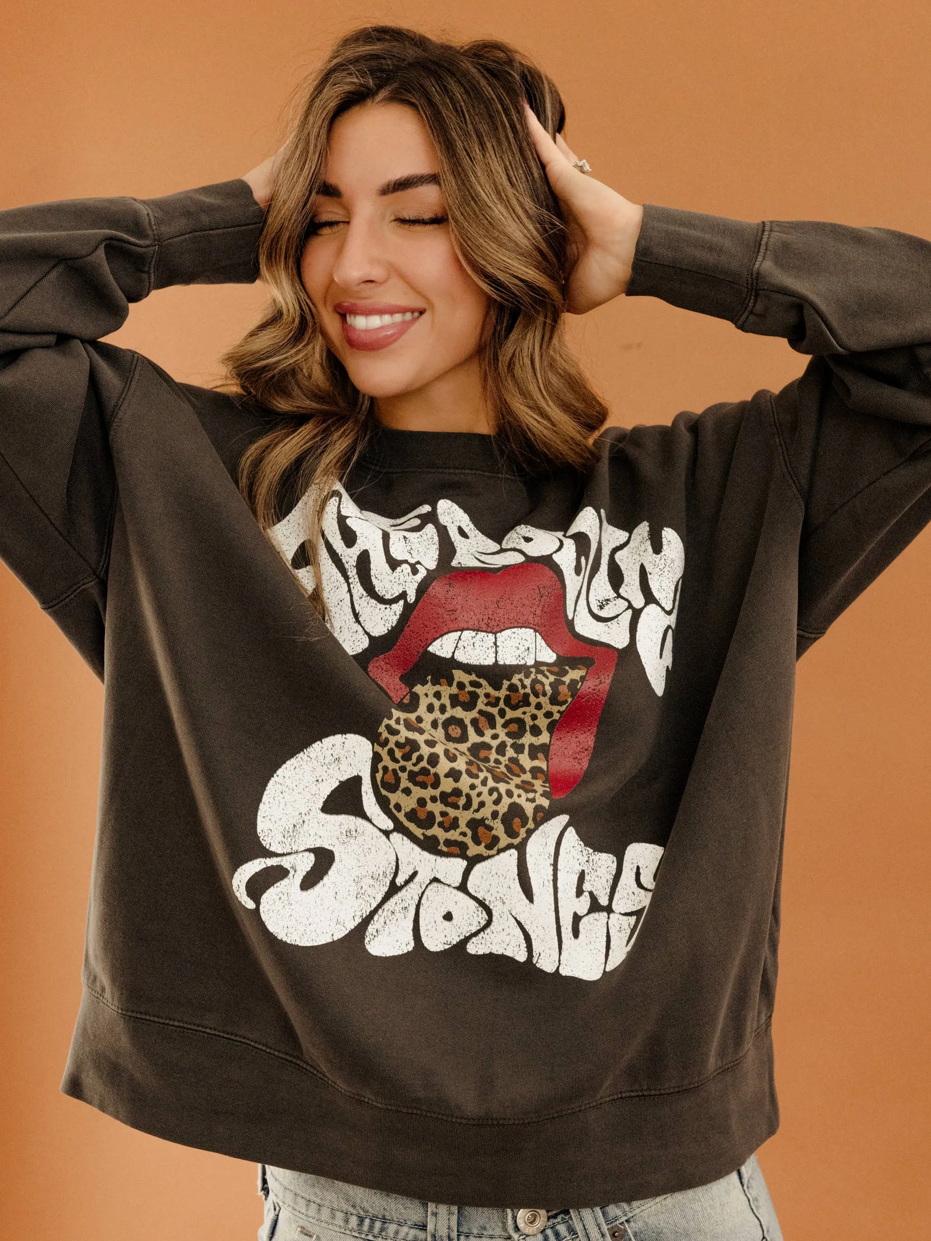 Rolling Stones Leopard Words Smoke Hi-Dive Crew Sweatshirt