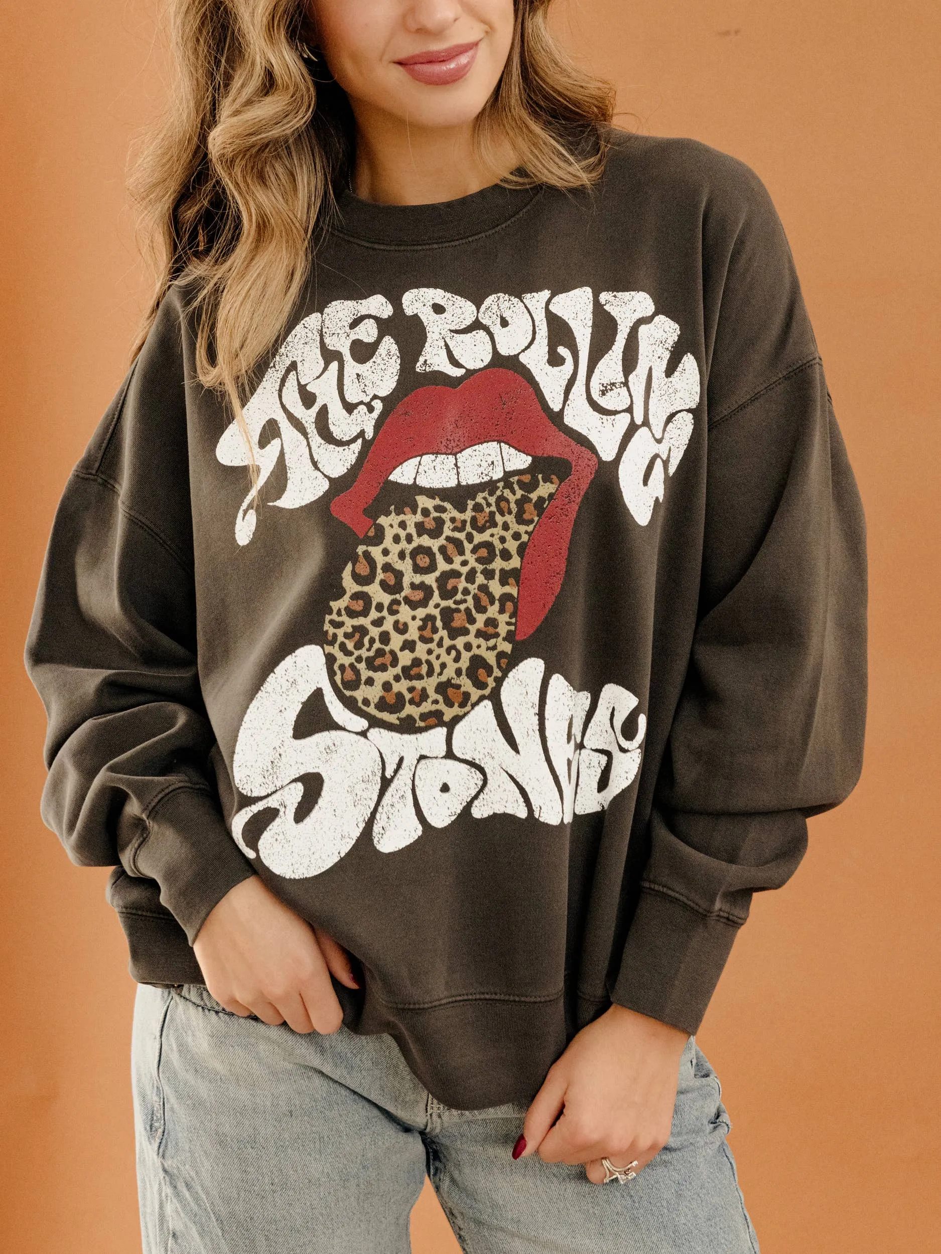 Rolling Stones Leopard Words Smoke Hi-Dive Crew Sweatshirt