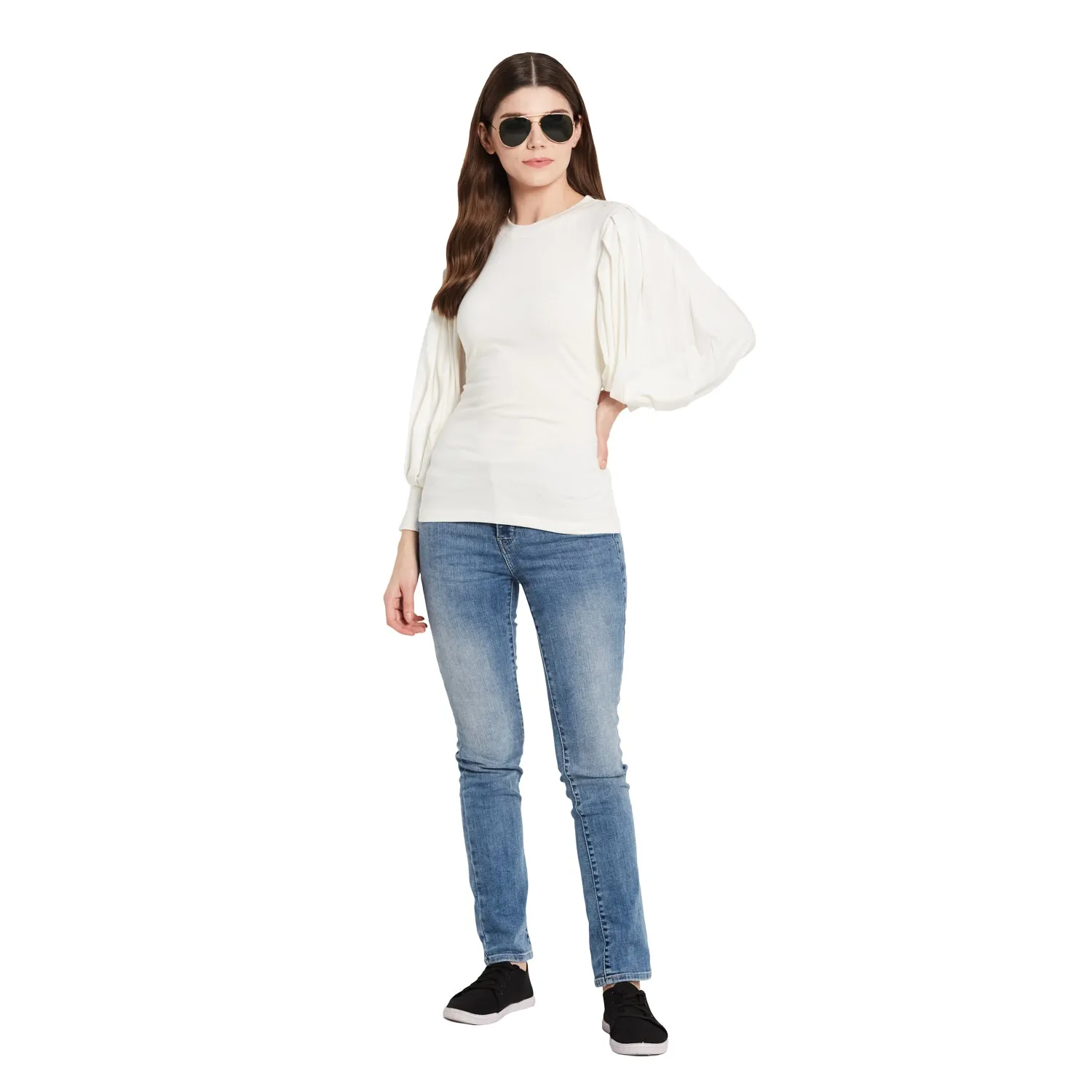 ROUND NECK PLEATED TOP