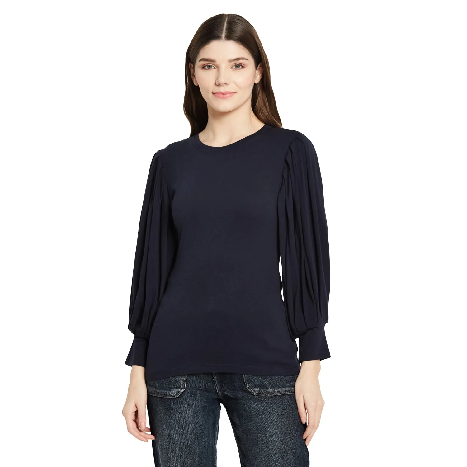 ROUND NECK PLEATED TOP