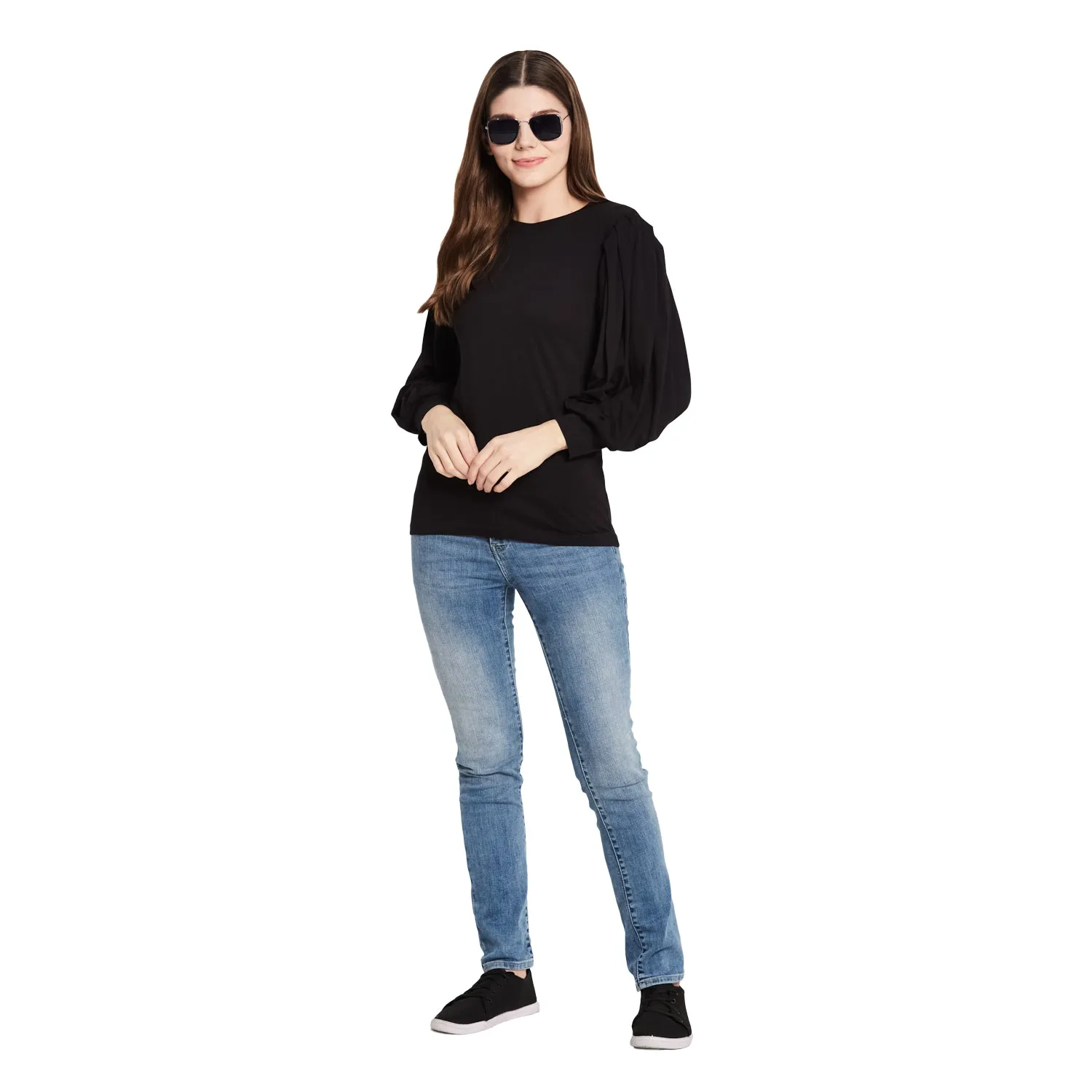 ROUND NECK PLEATED TOP