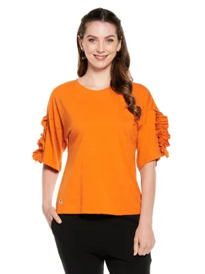 Ruffled Sleeve Cotton Slub Top