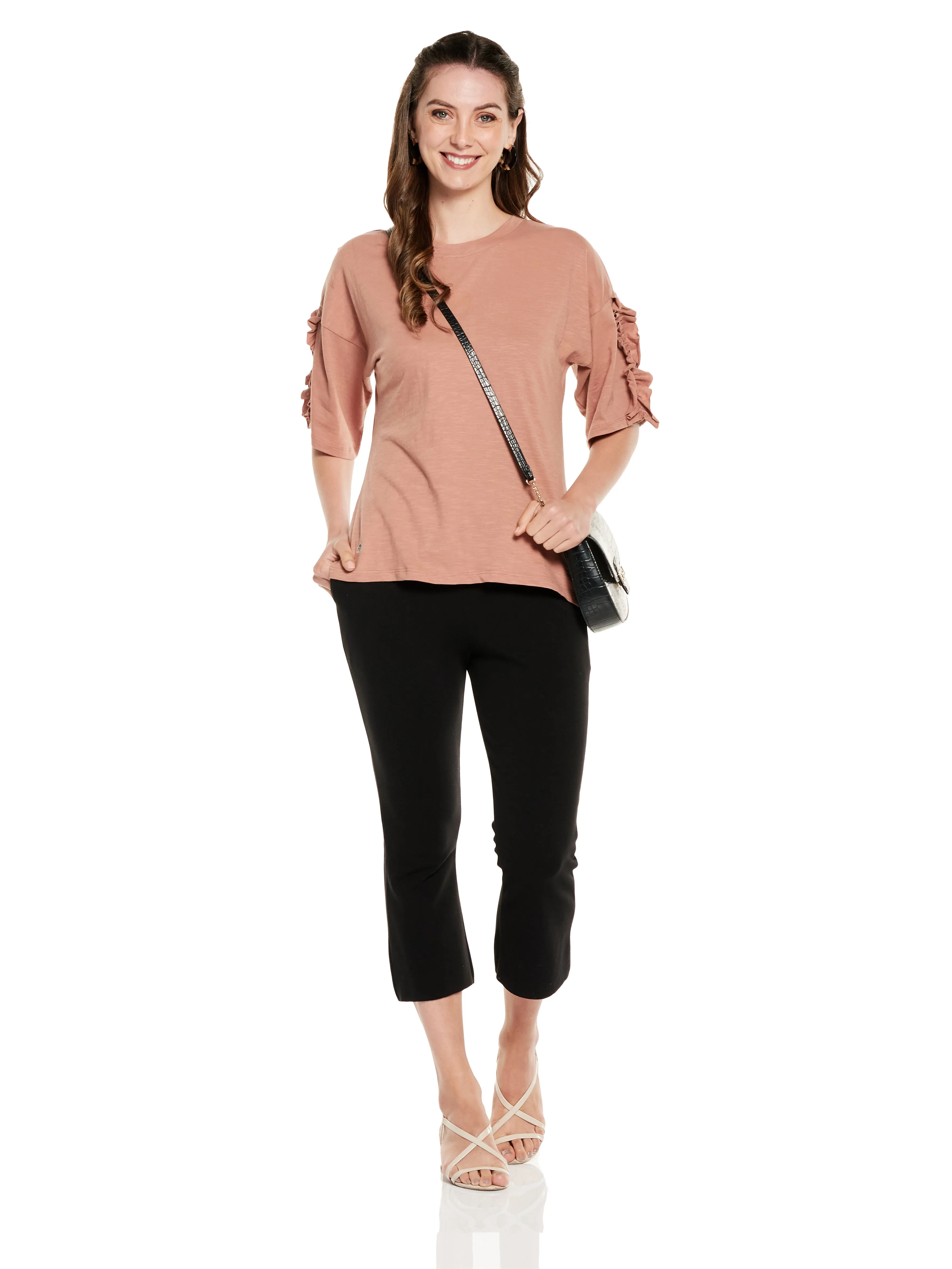 Ruffled Sleeve Cotton Slub Top